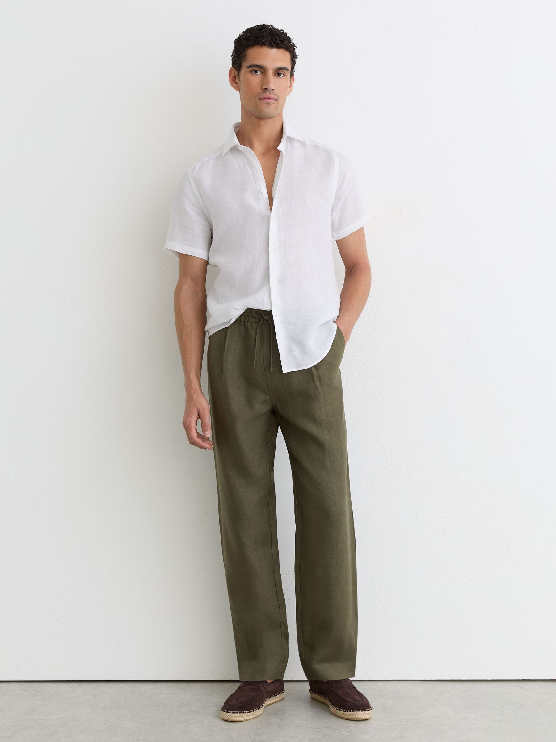 Slim Fit Linen Button-Through Shirt in White - image 3
