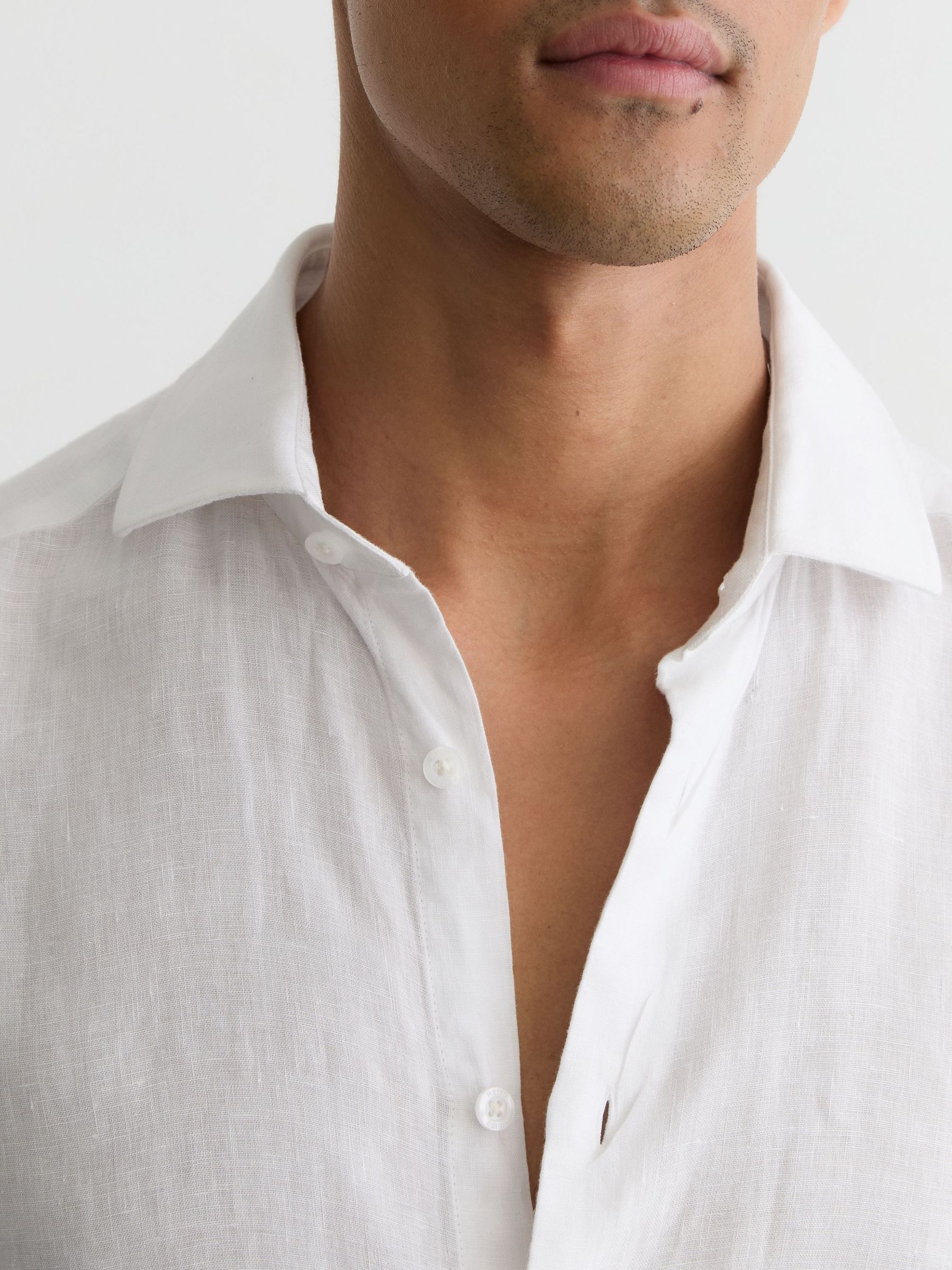 Slim Fit Linen Button-Through Shirt in White - image 4