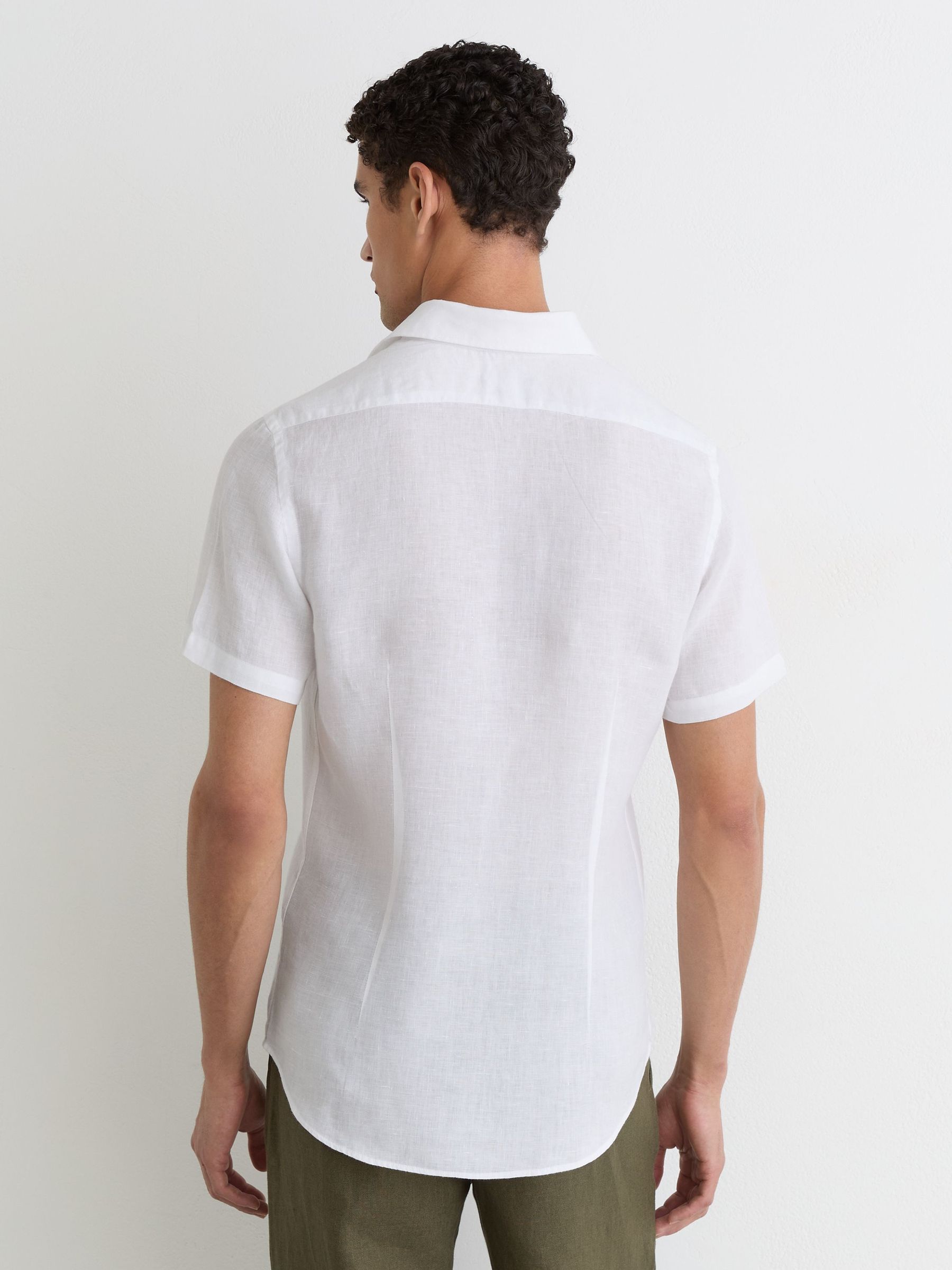 Slim Fit Linen Button-Through Shirt in White - image 5