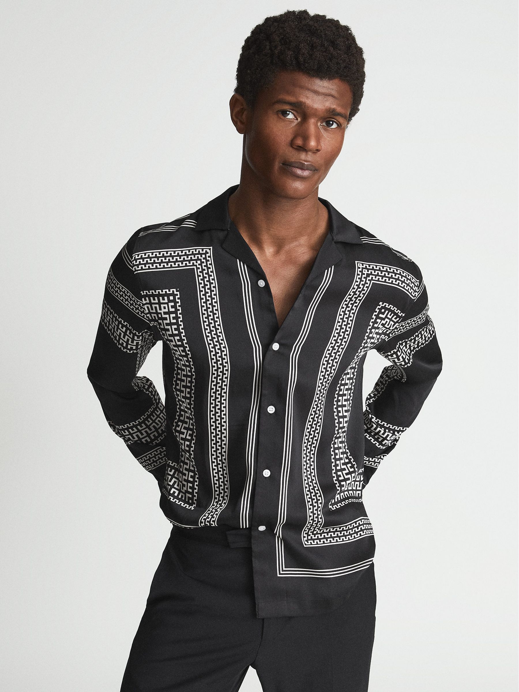 Aztec Print Casual Shirt in Black - Image 1 of 6