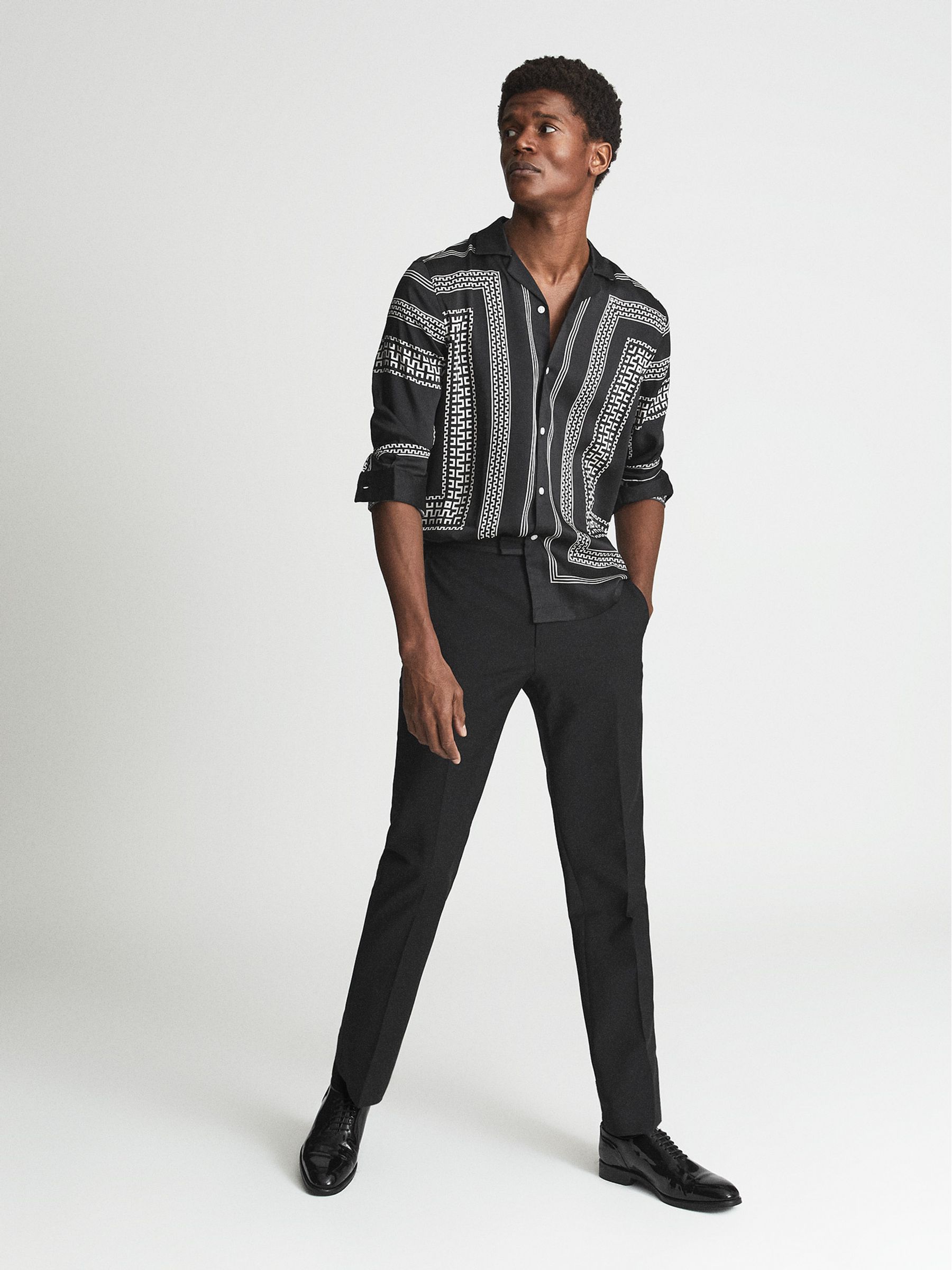 Aztec Print Casual Shirt in Black - Image 3 of 6