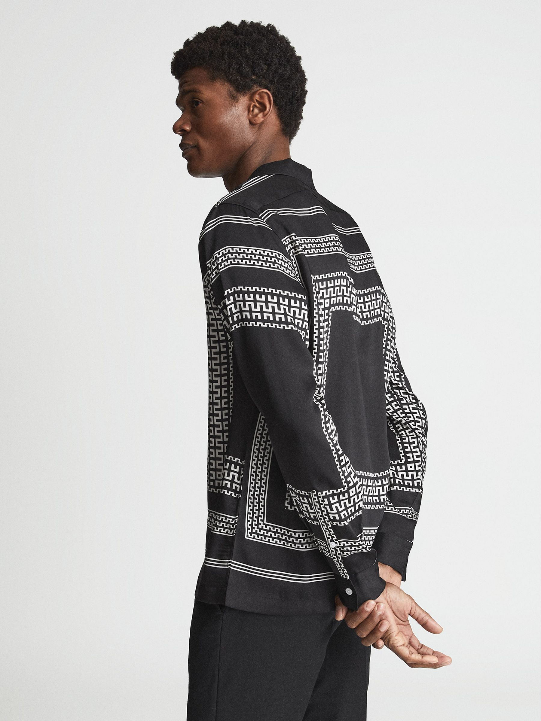 Aztec Print Casual Shirt in Black - Image 5 of 6