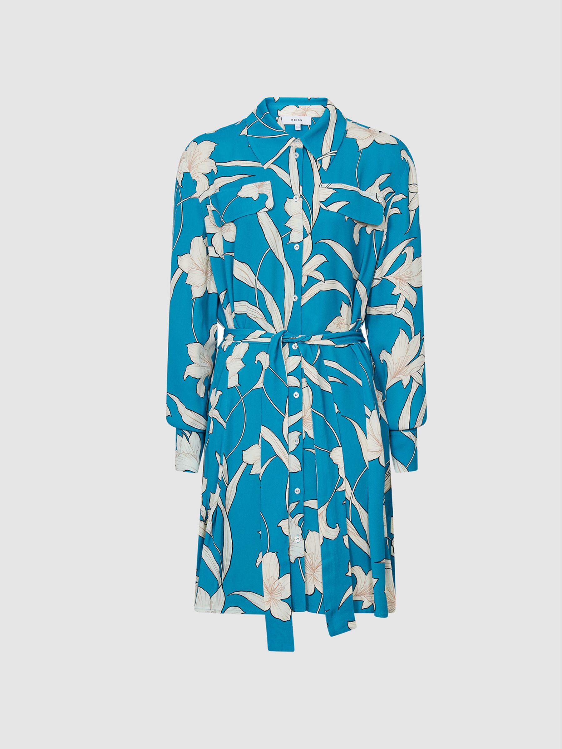 Printed Shirt Dress in Blue - Image 2 of 7