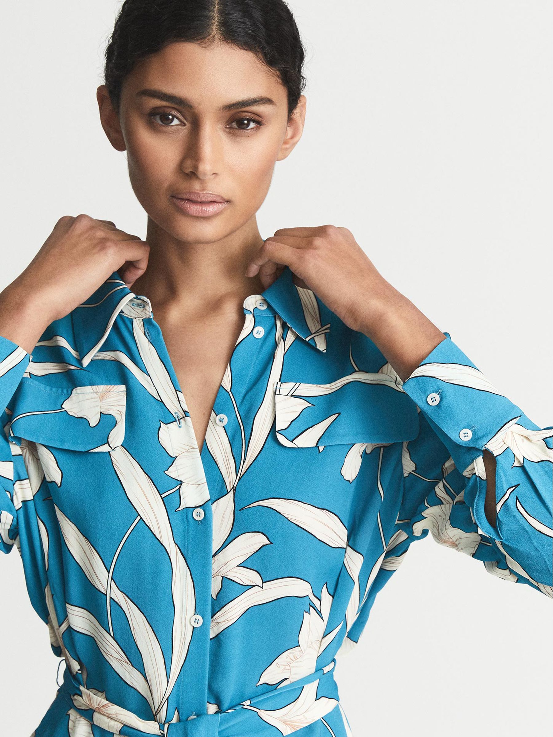 Printed Shirt Dress in Blue - Image 3 of 7