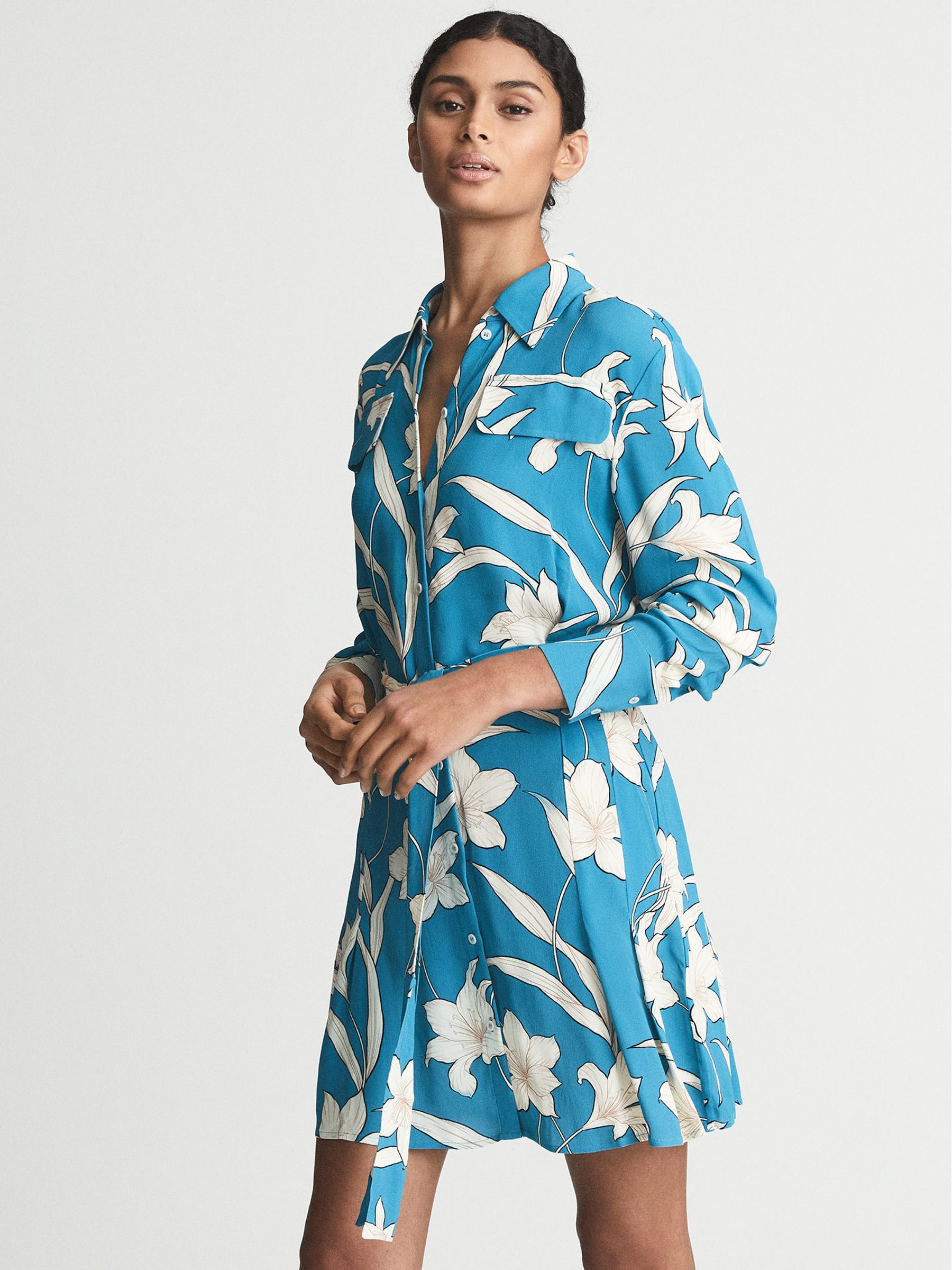 Printed Shirt Dress in Blue - Image 4 of 7