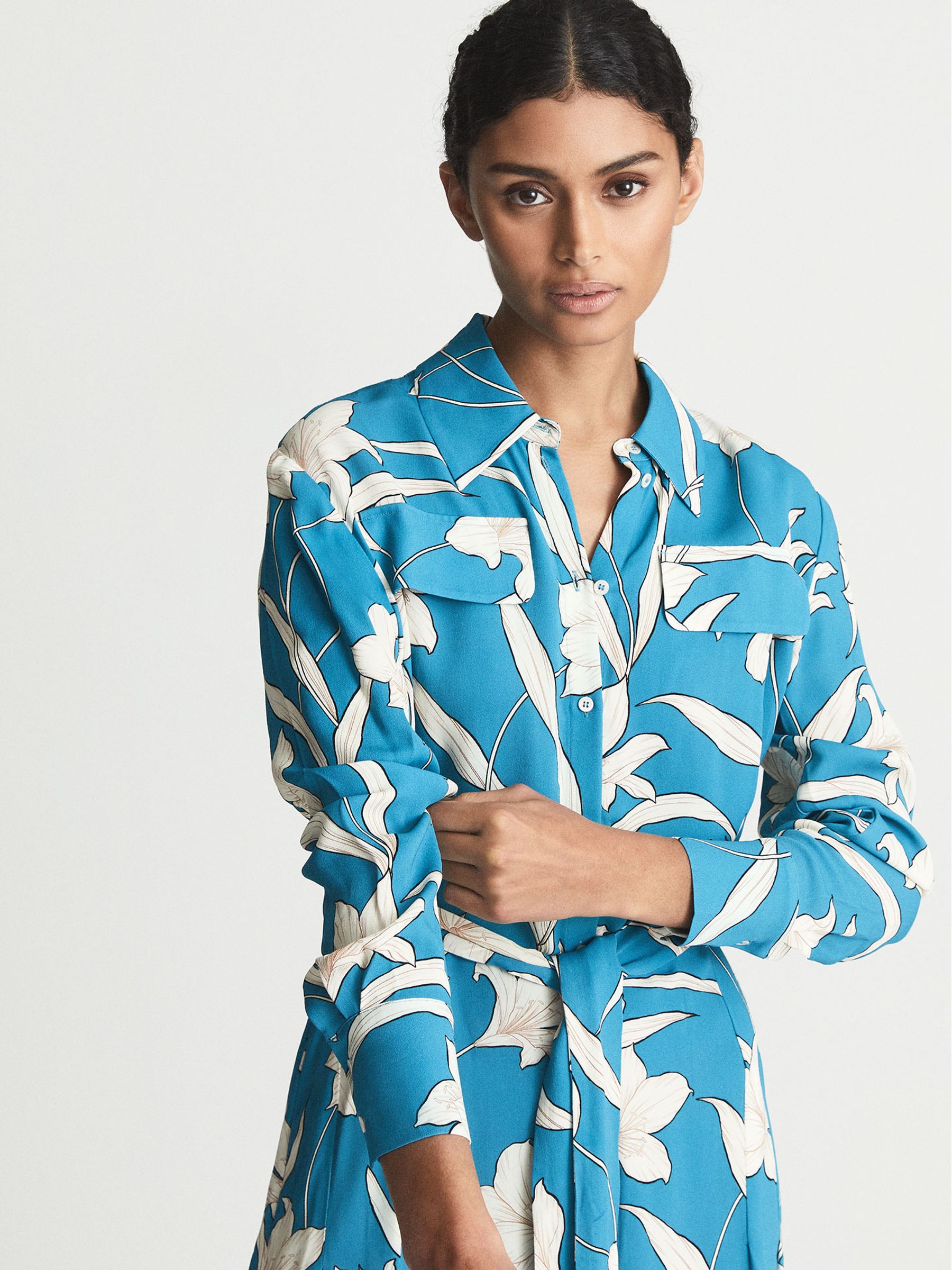 Printed Shirt Dress in Blue - Image 6 of 7