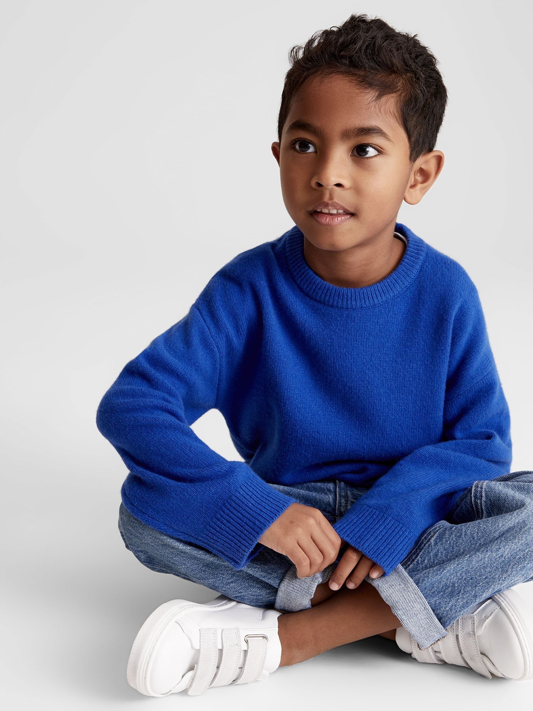 100% Merino Wool Crew Neck Jumper in Bright Blue - Image 1 of 5