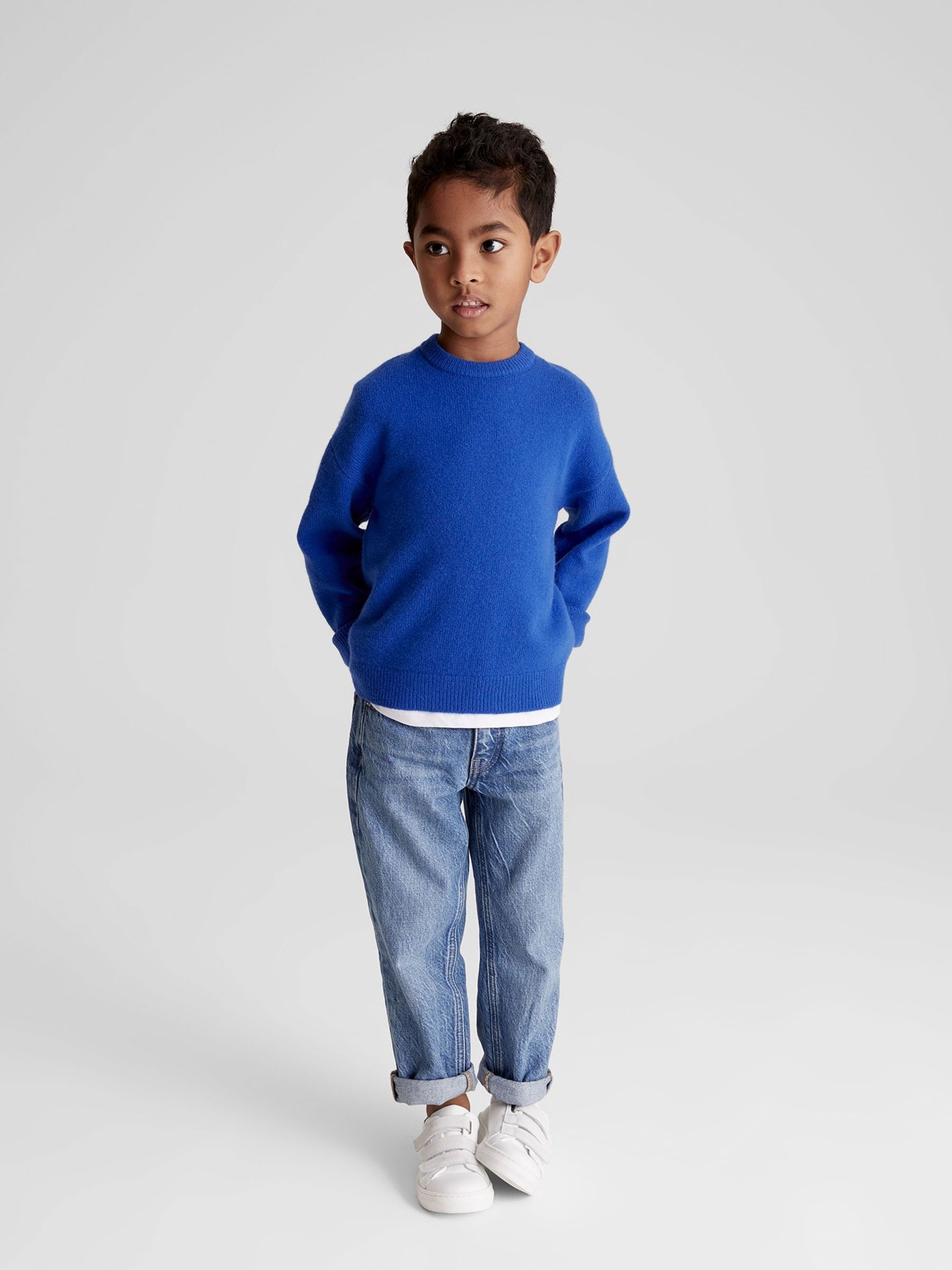 100% Merino Wool Crew Neck Jumper in Bright Blue - Image 4 of 5