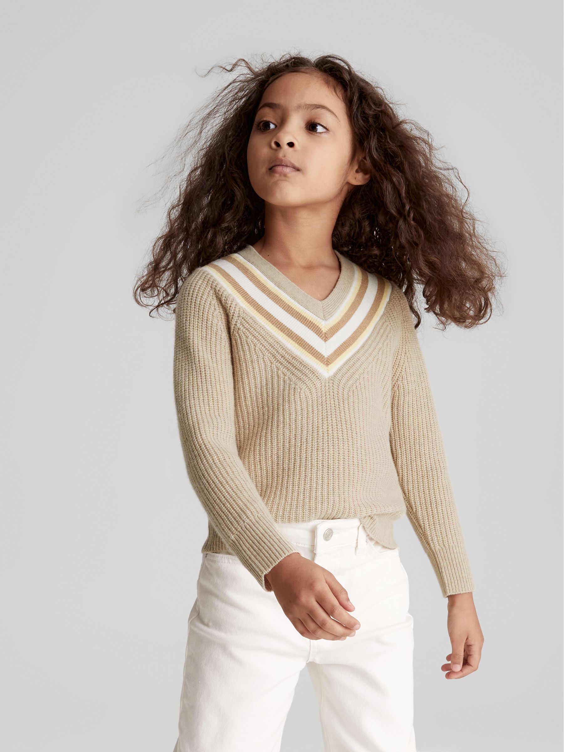 Colour Block V Neck Sweater in Neutral - 圖片 1/6