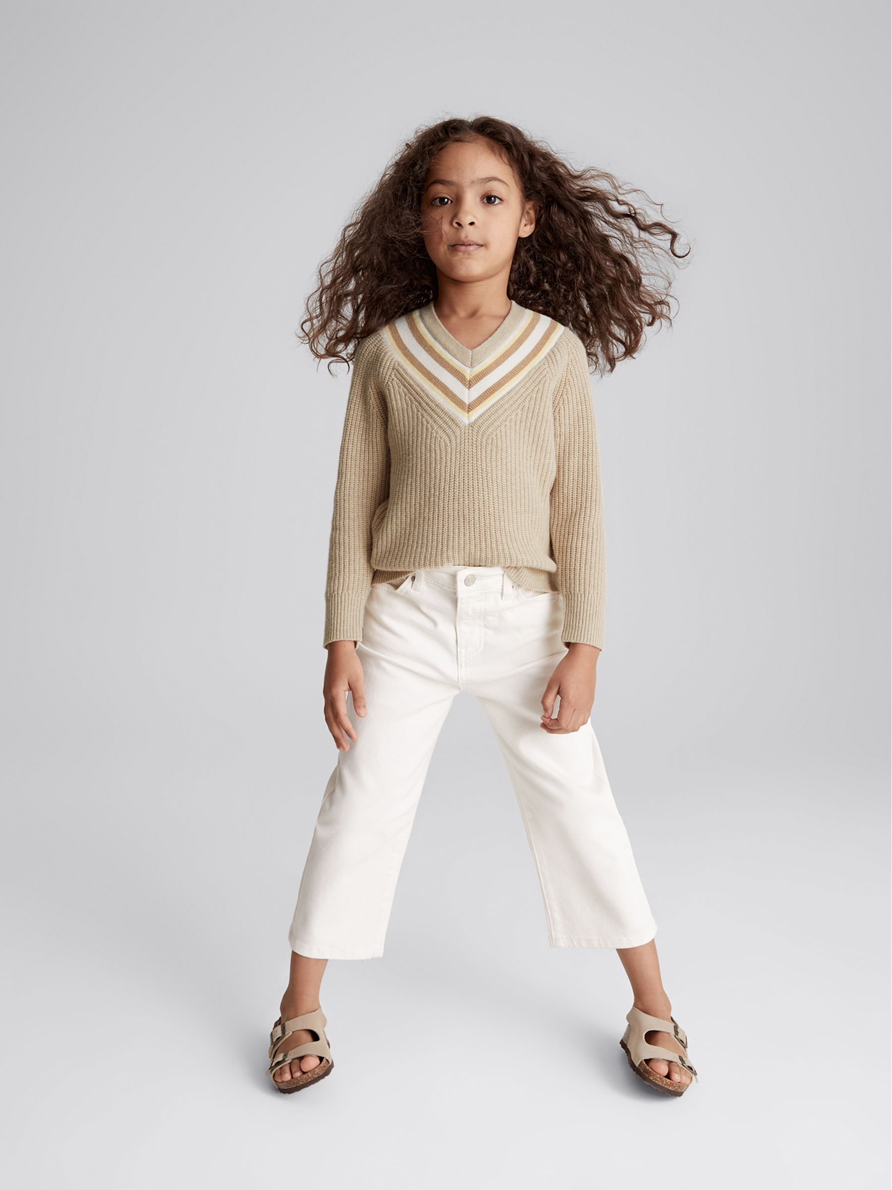 Colour Block V Neck Sweater in Neutral - 圖片 3/6