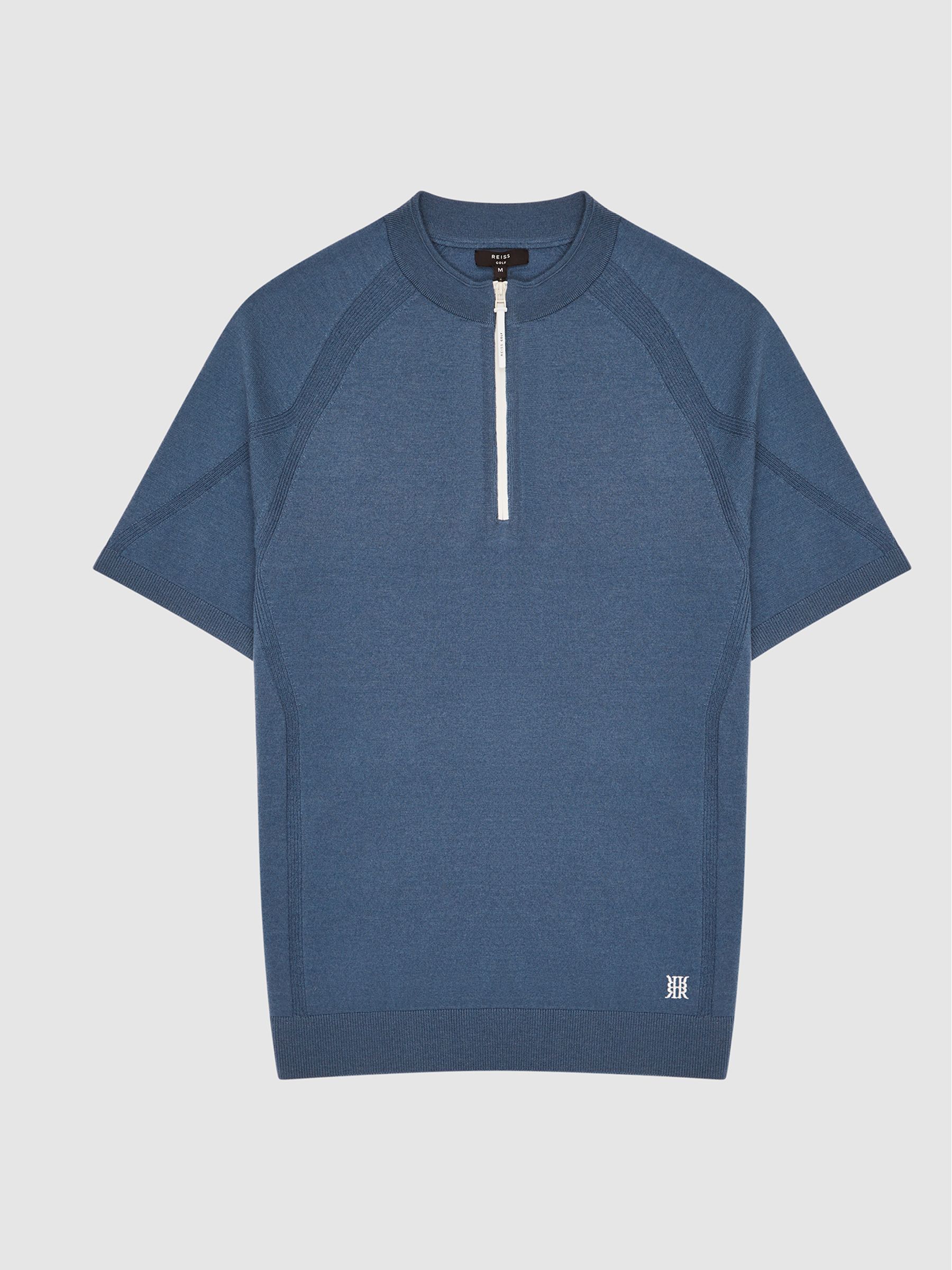 Half Zip Funnel Neck Polo T-Shirt in Airforce Blue - Image 2 of 5