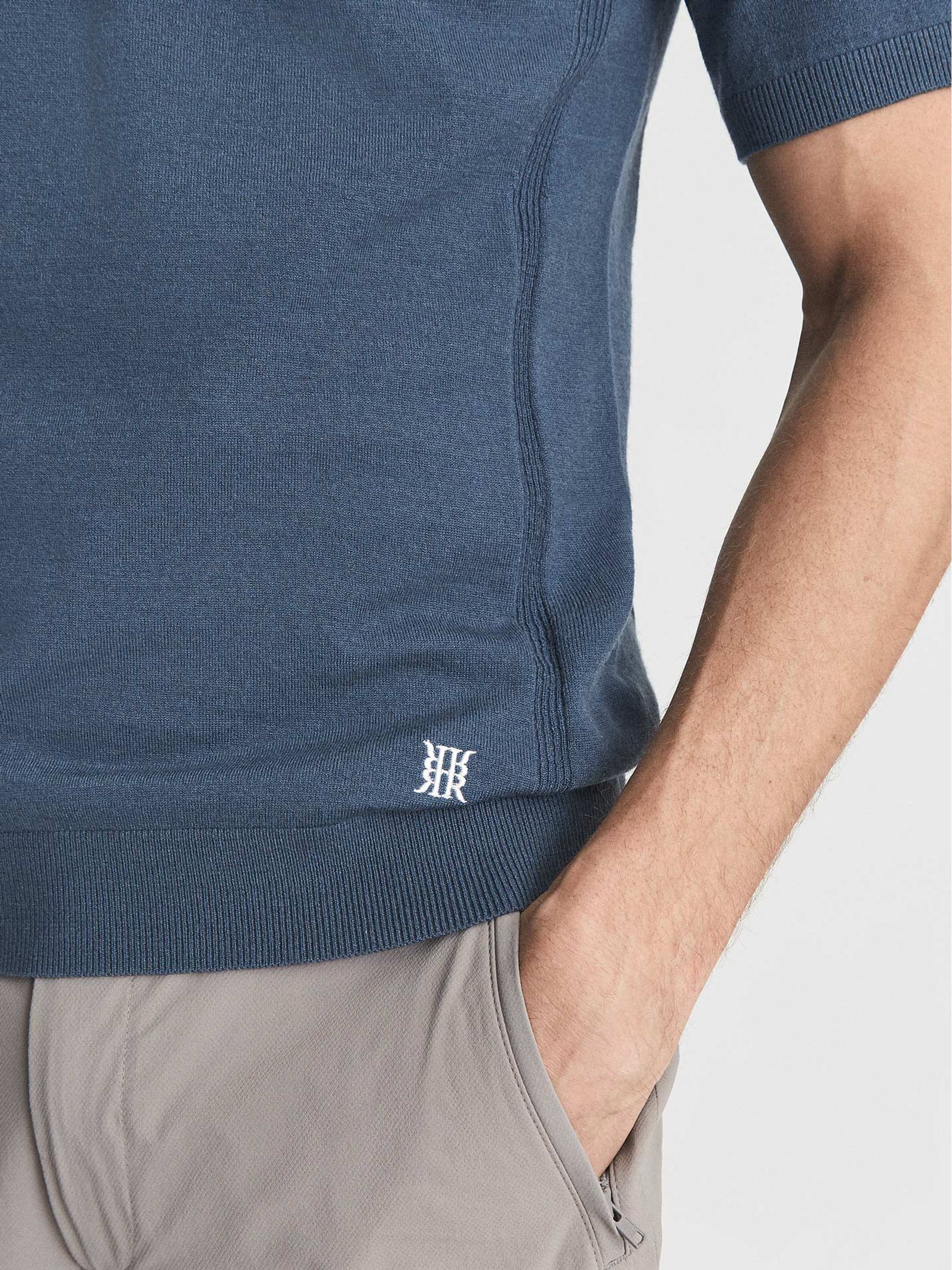 Half Zip Funnel Neck Polo T-Shirt in Airforce Blue - Image 4 of 5