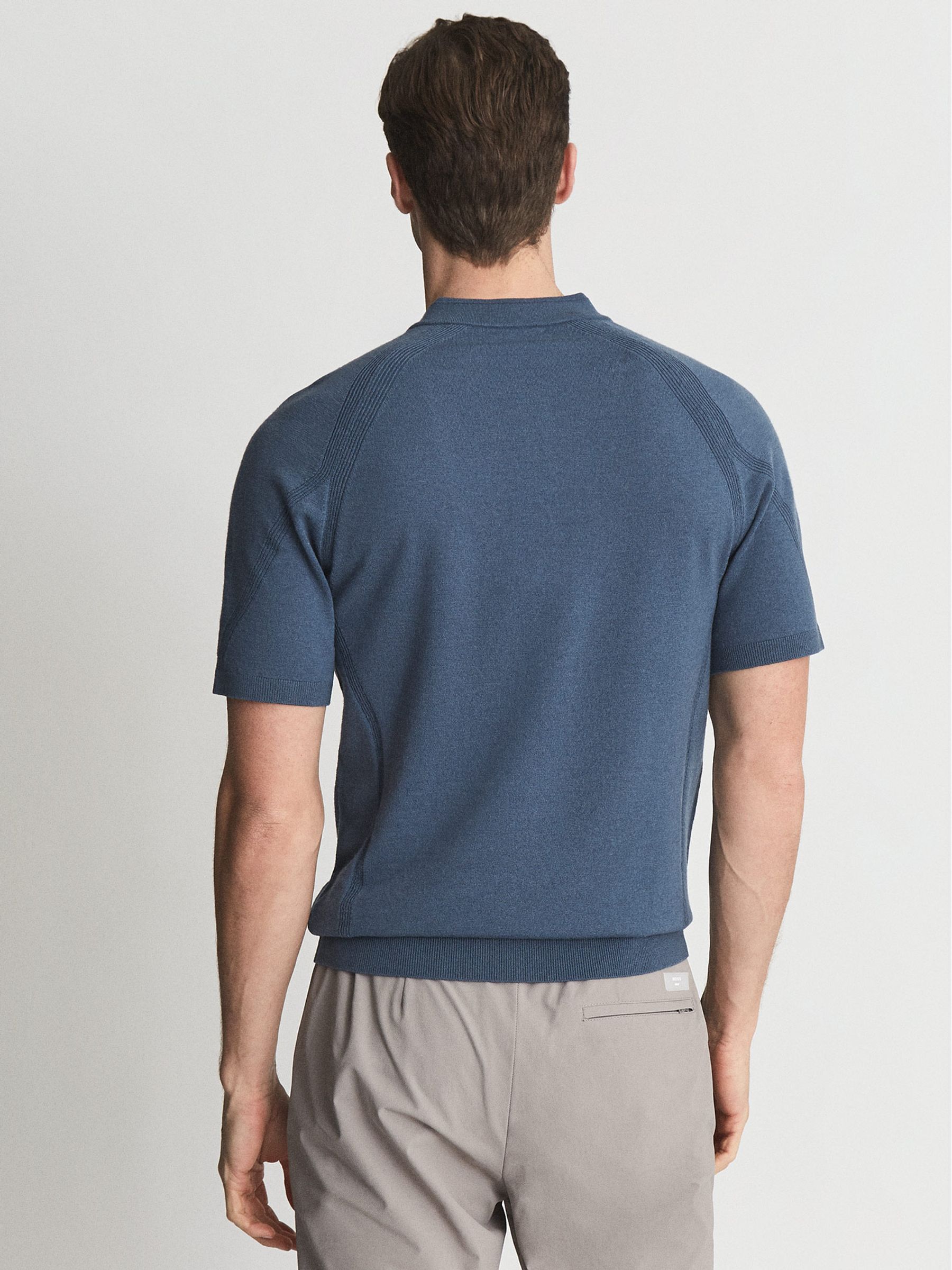 Half Zip Funnel Neck Polo T-Shirt in Airforce Blue - Image 5 of 5