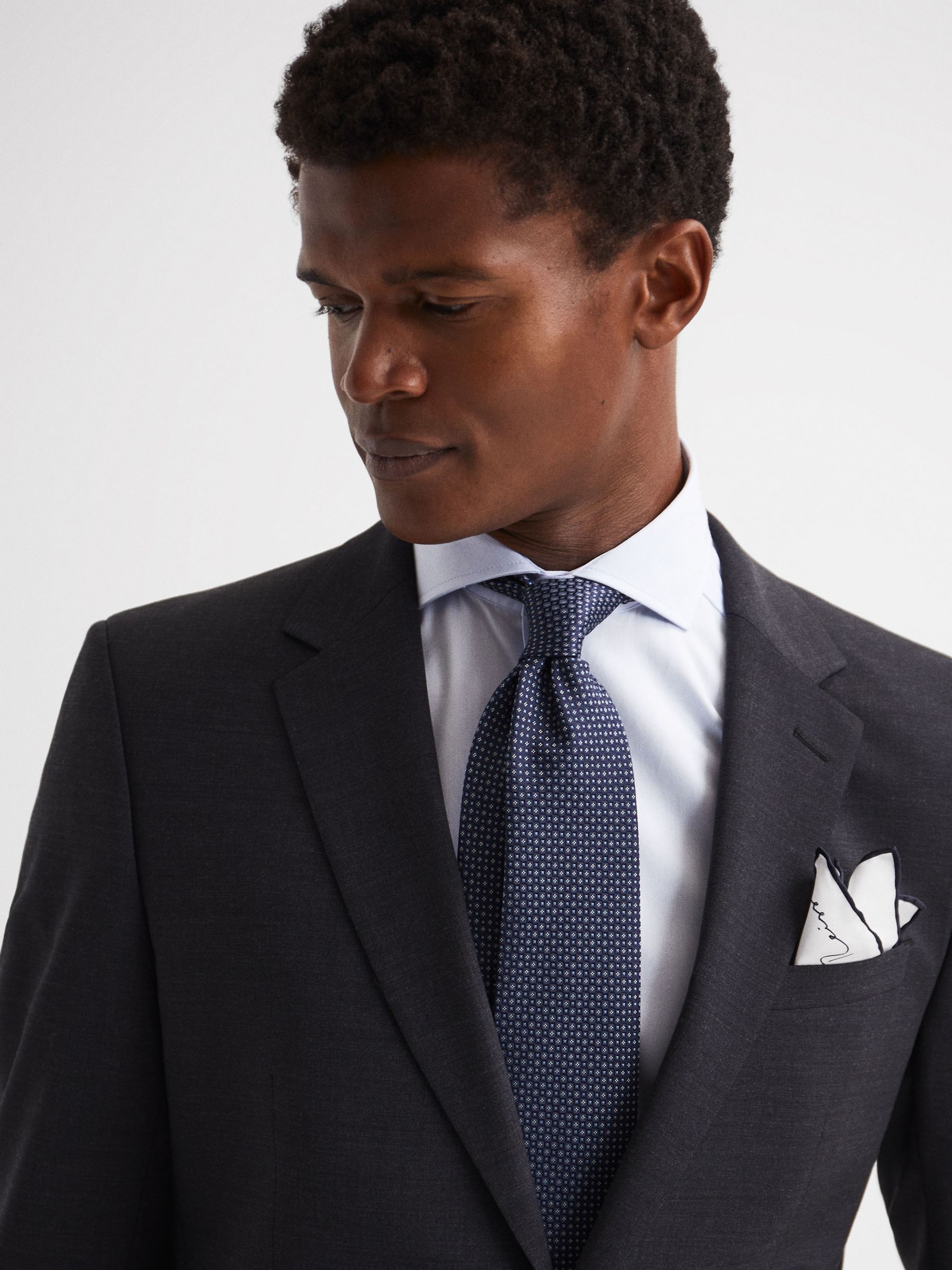 Plain Silk Pocket Square in White - Image 3 of 5