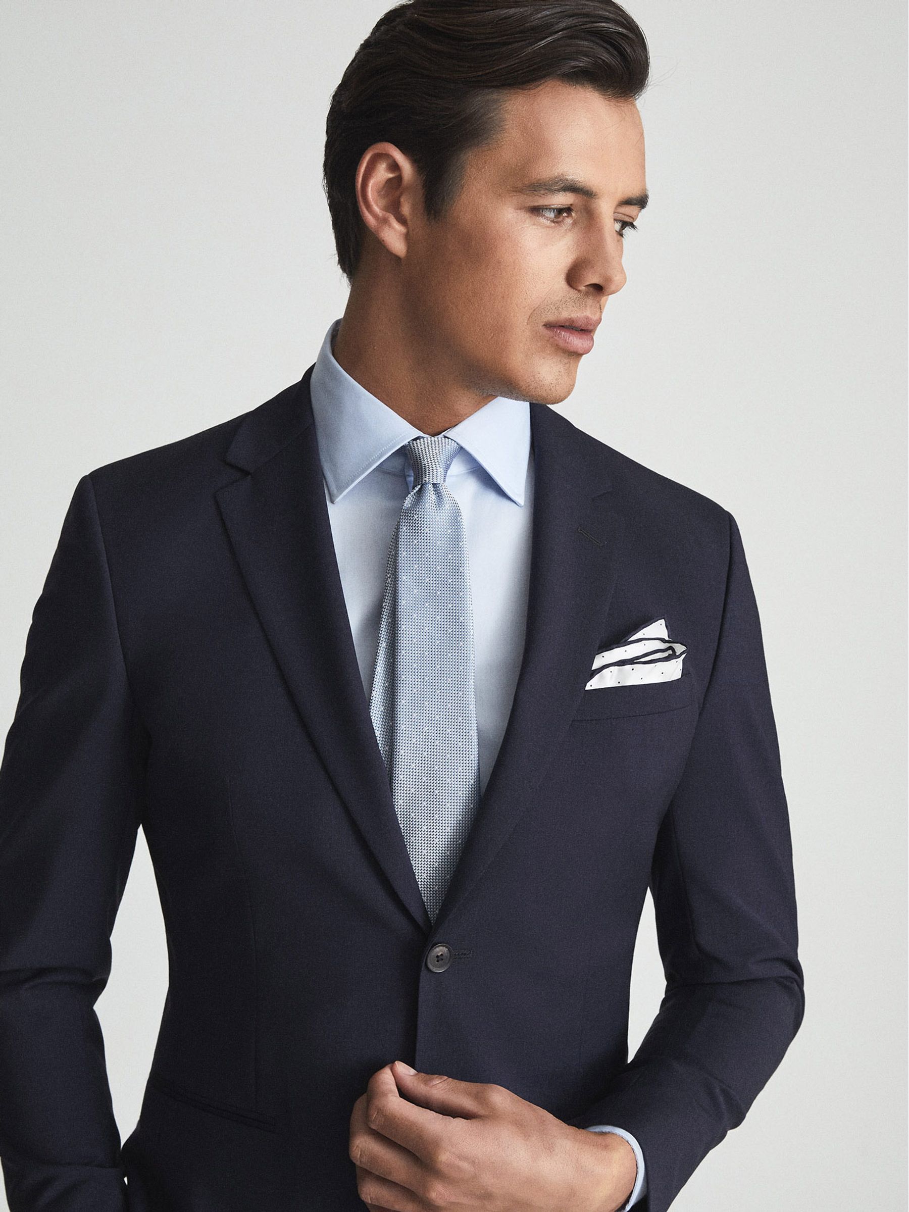 Textured Polka Dot Tie in Airforce Blue - Image 2 of 4