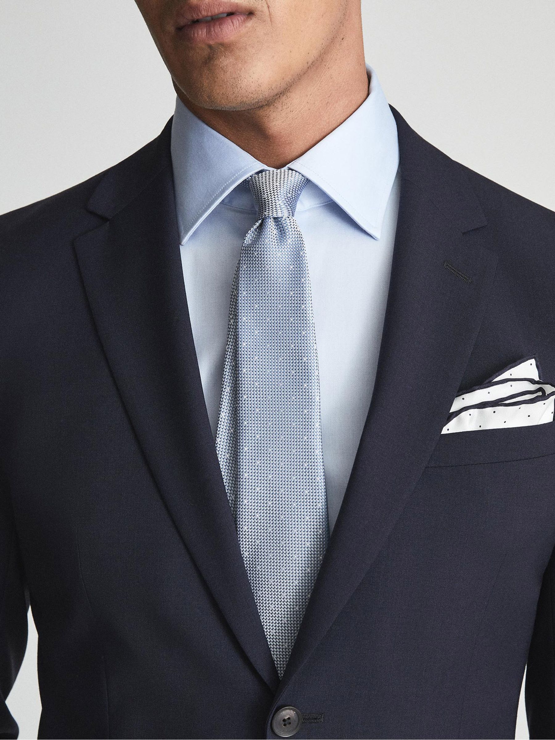 Textured Polka Dot Tie in Airforce Blue - Image 4 of 4