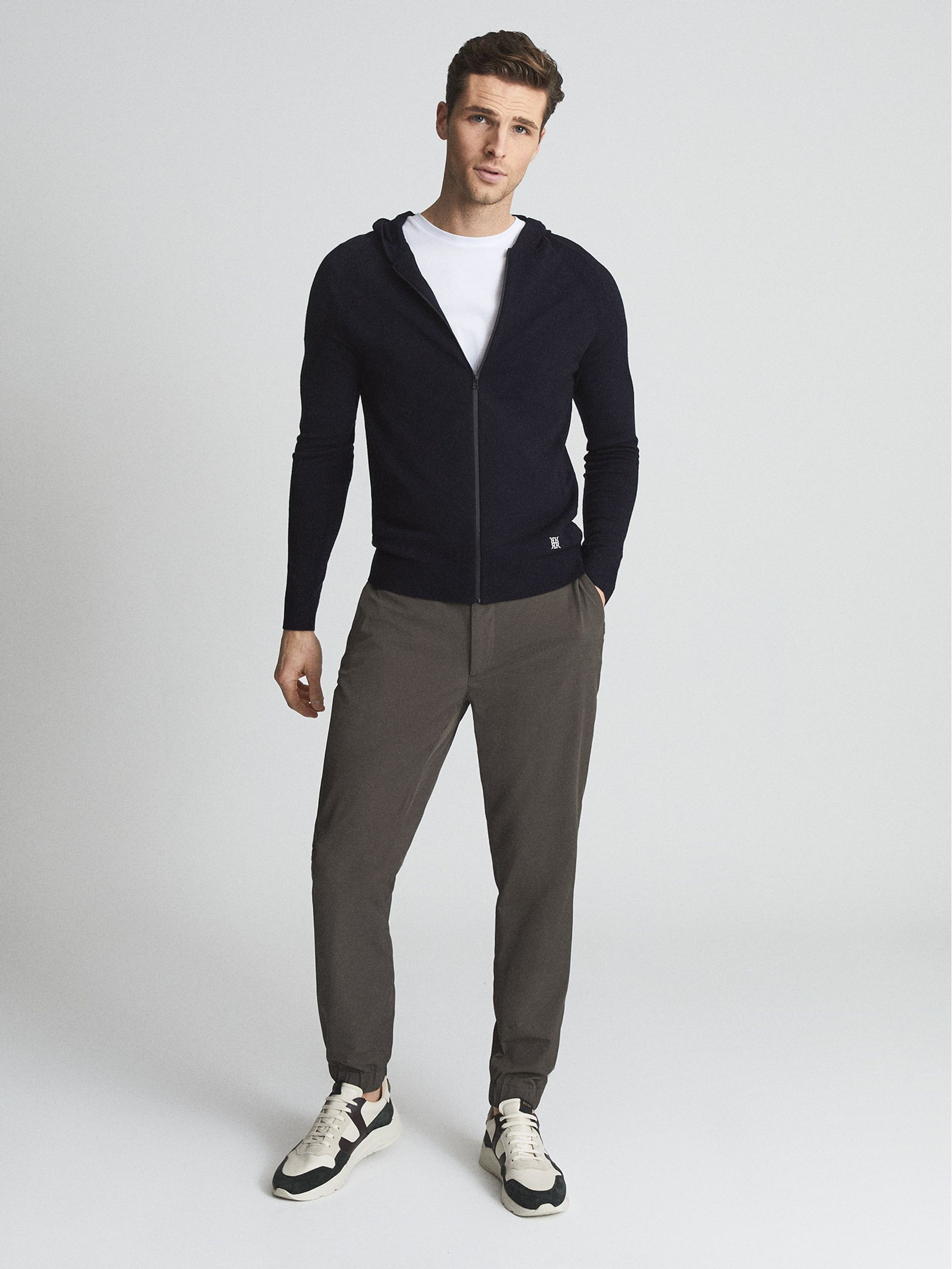 Zip-Up Merino Wool Hoodie in Navy - Image 3 of 6