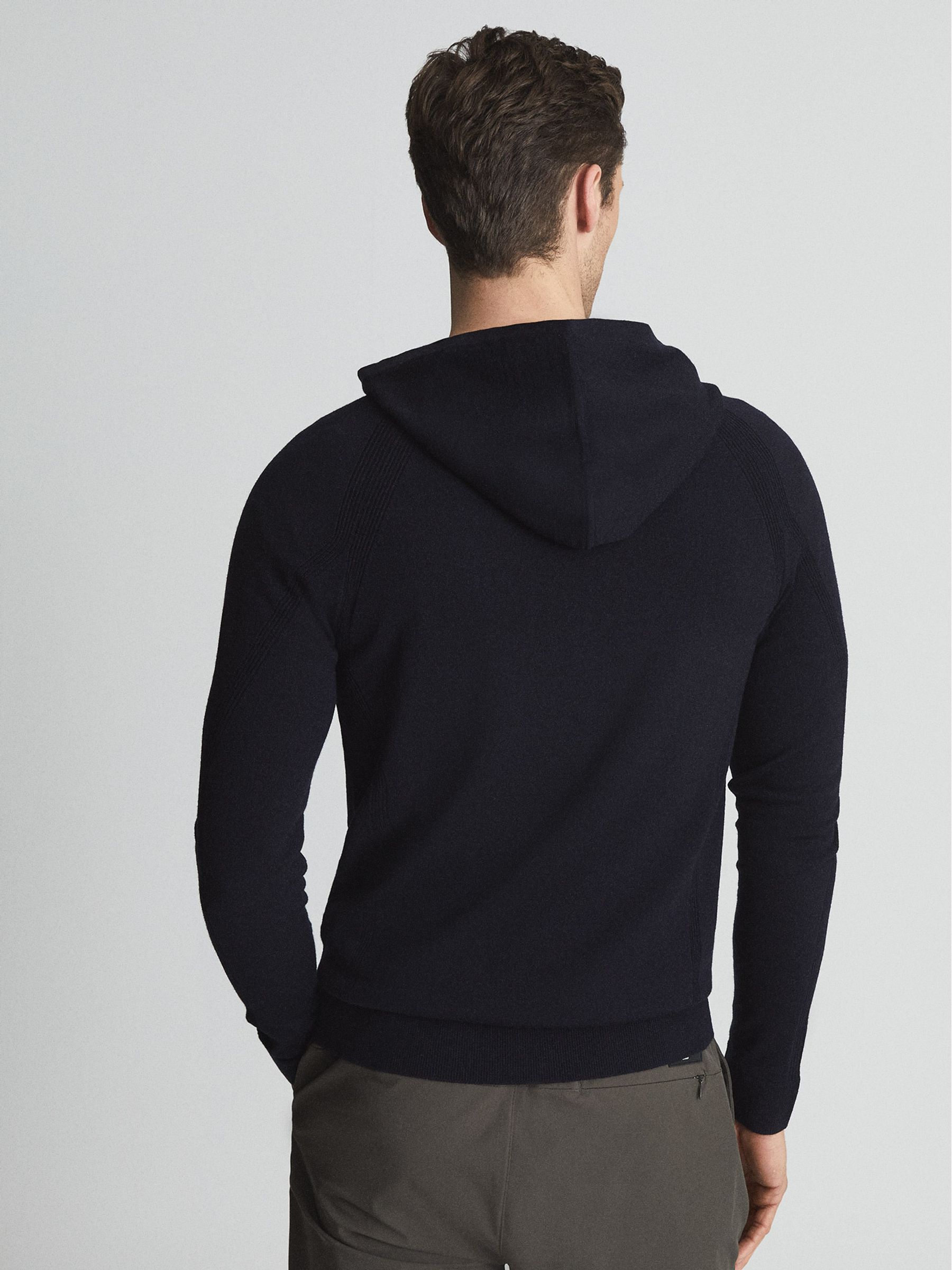 Zip-Up Merino Wool Hoodie in Navy - Image 5 of 6
