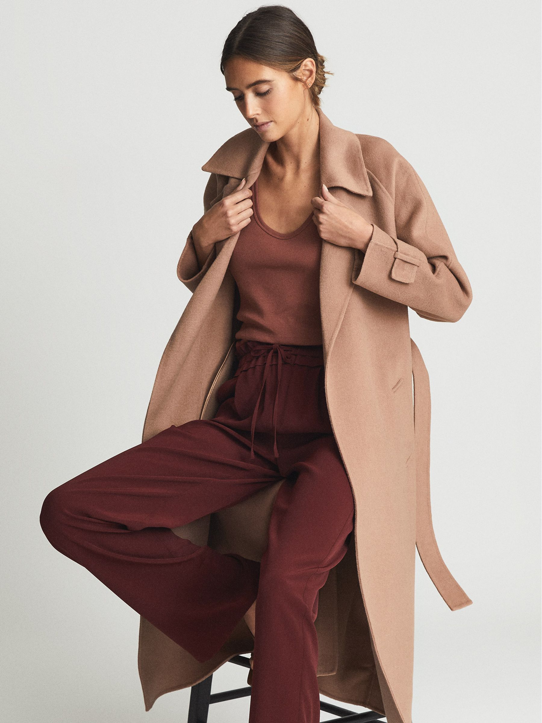 Reiss Belted Blindseam Coat in Rose - REISS