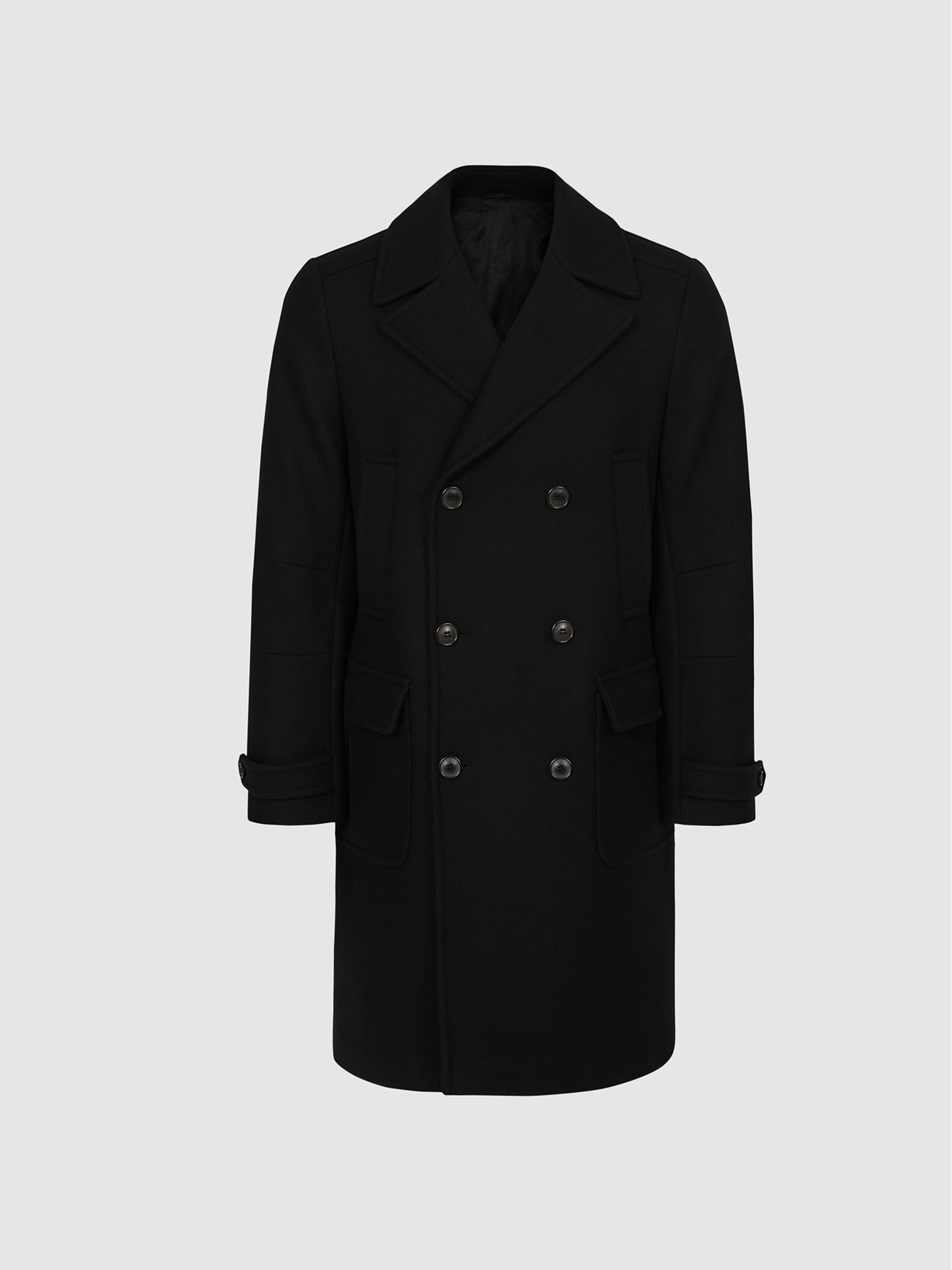 Wool Blend Twill Overcoat in Black - Image 2 of 5
