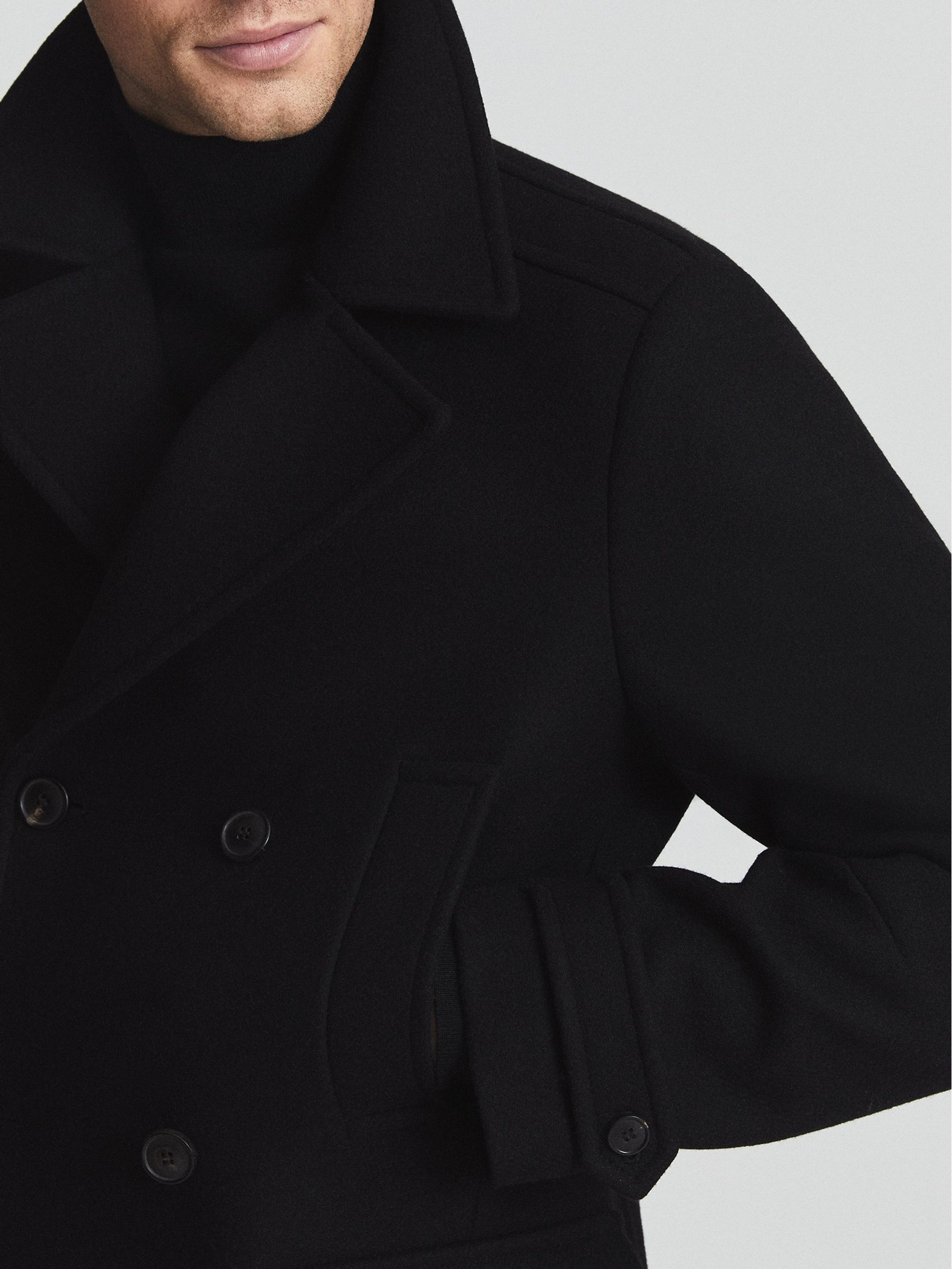 Wool Blend Twill Overcoat in Black - Image 4 of 5