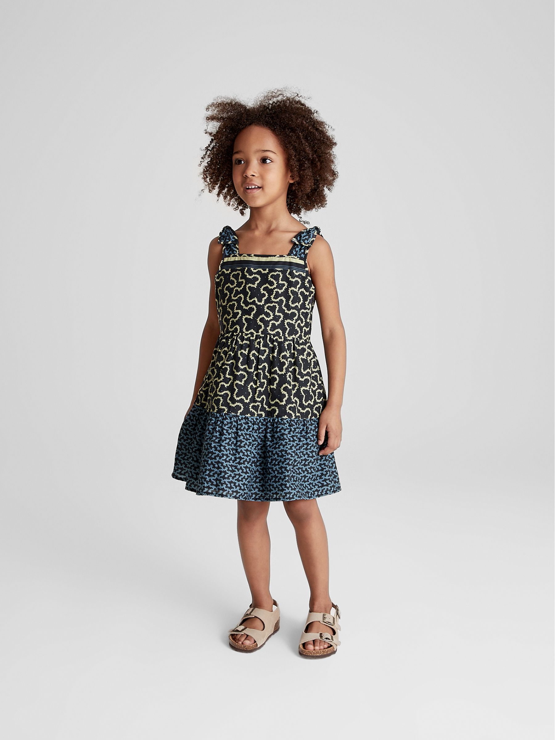 Abstract Print Bow Detail Dress in Navy - Image 1 of 6 Abstract Print Bow Detail Dress in Navy - Image 1 of 6