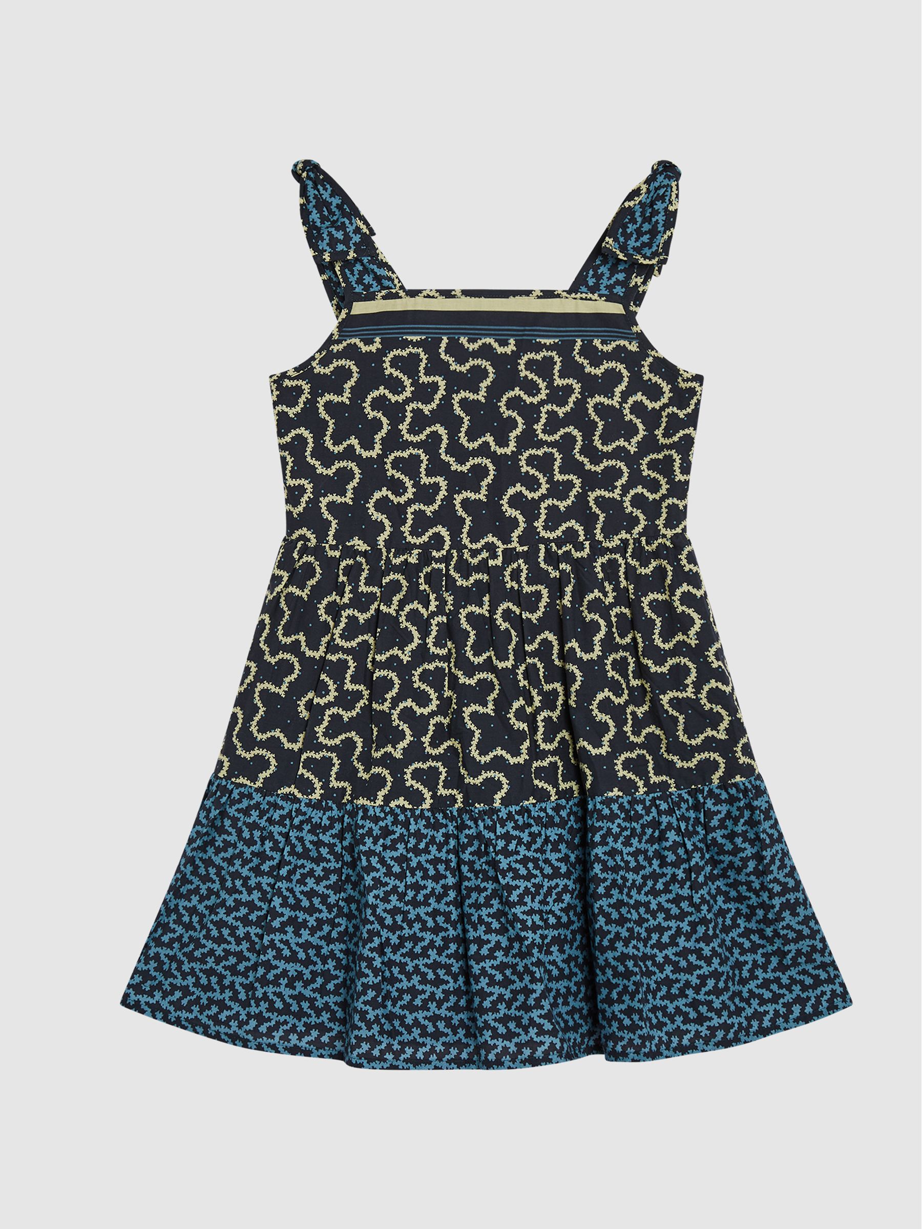 Abstract Print Bow Detail Dress in Navy - Image 2 of 6 Abstract Print Bow Detail Dress in Navy - Image 2 of 6