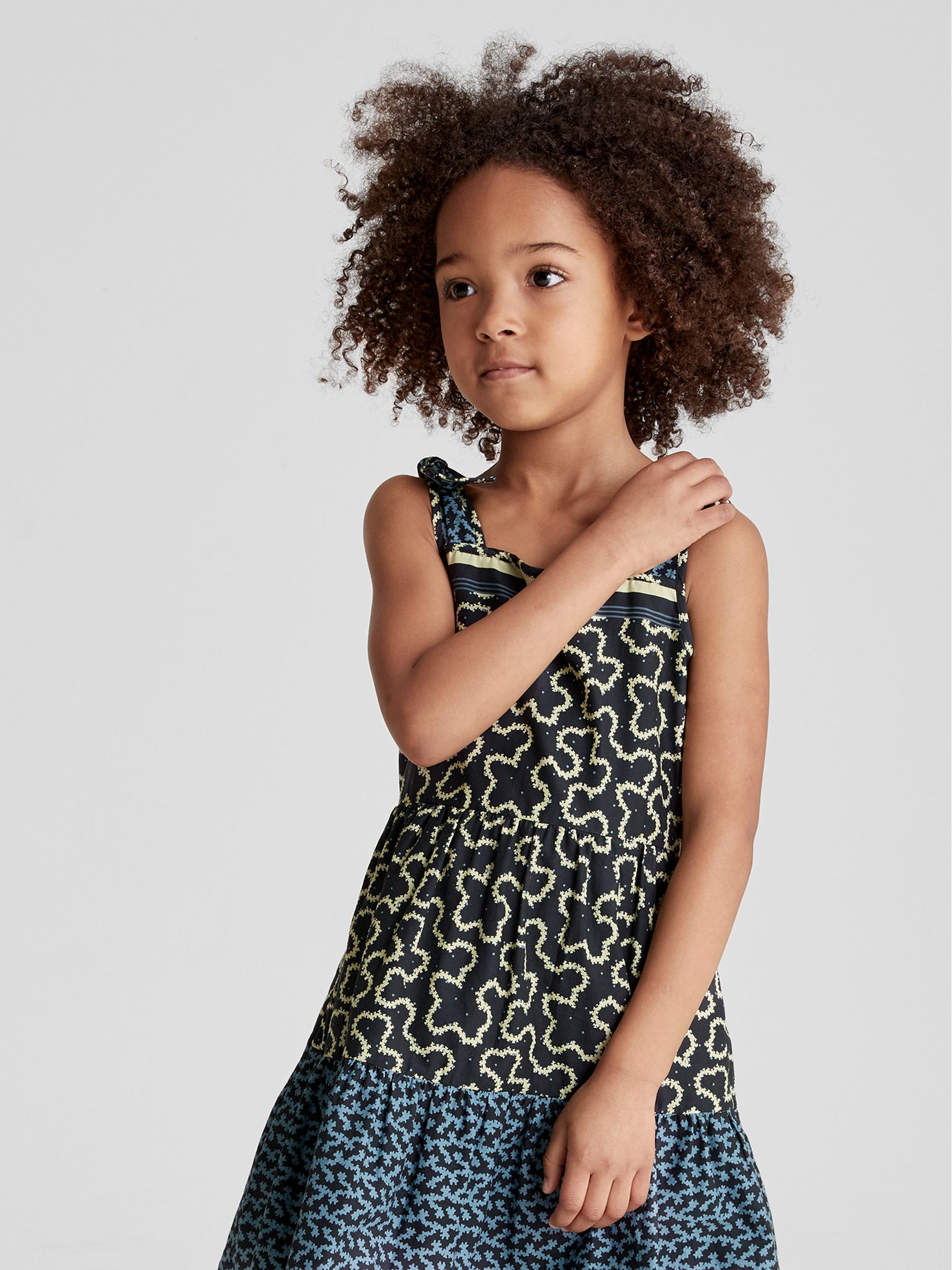 Abstract Print Bow Detail Dress in Navy - Image 3 of 6