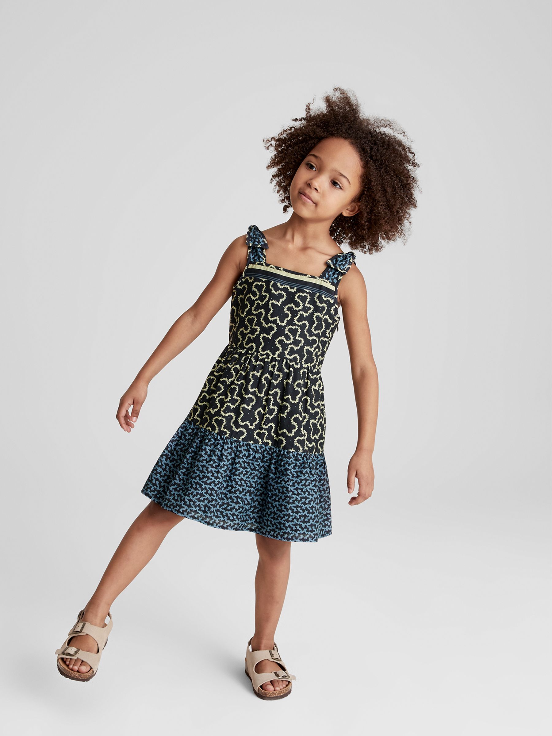 Abstract Print Bow Detail Dress in Navy - Image 4 of 6