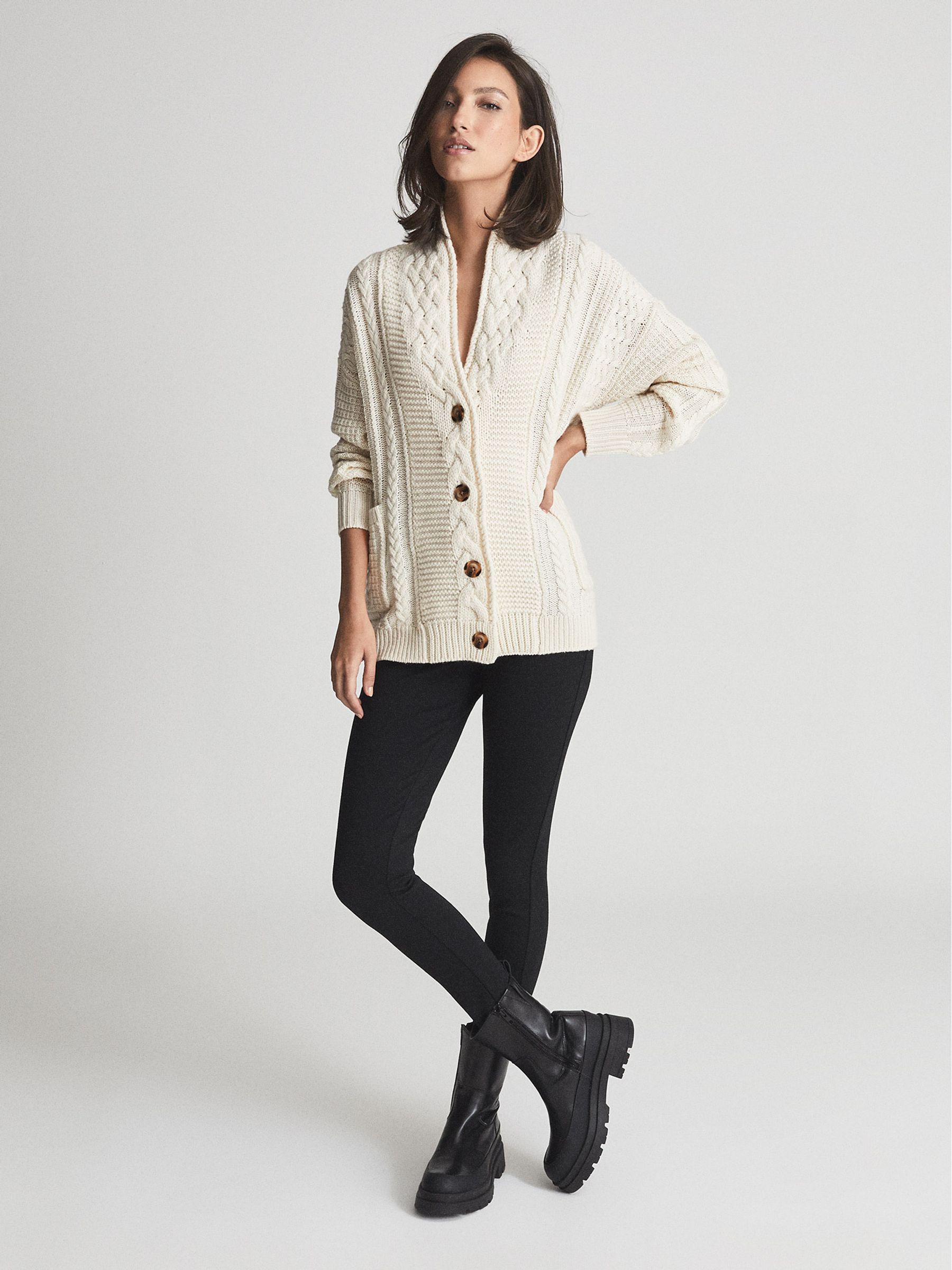 Shawl Collar Cashmere Blend Cardigan in Cream - Image 1 of 6