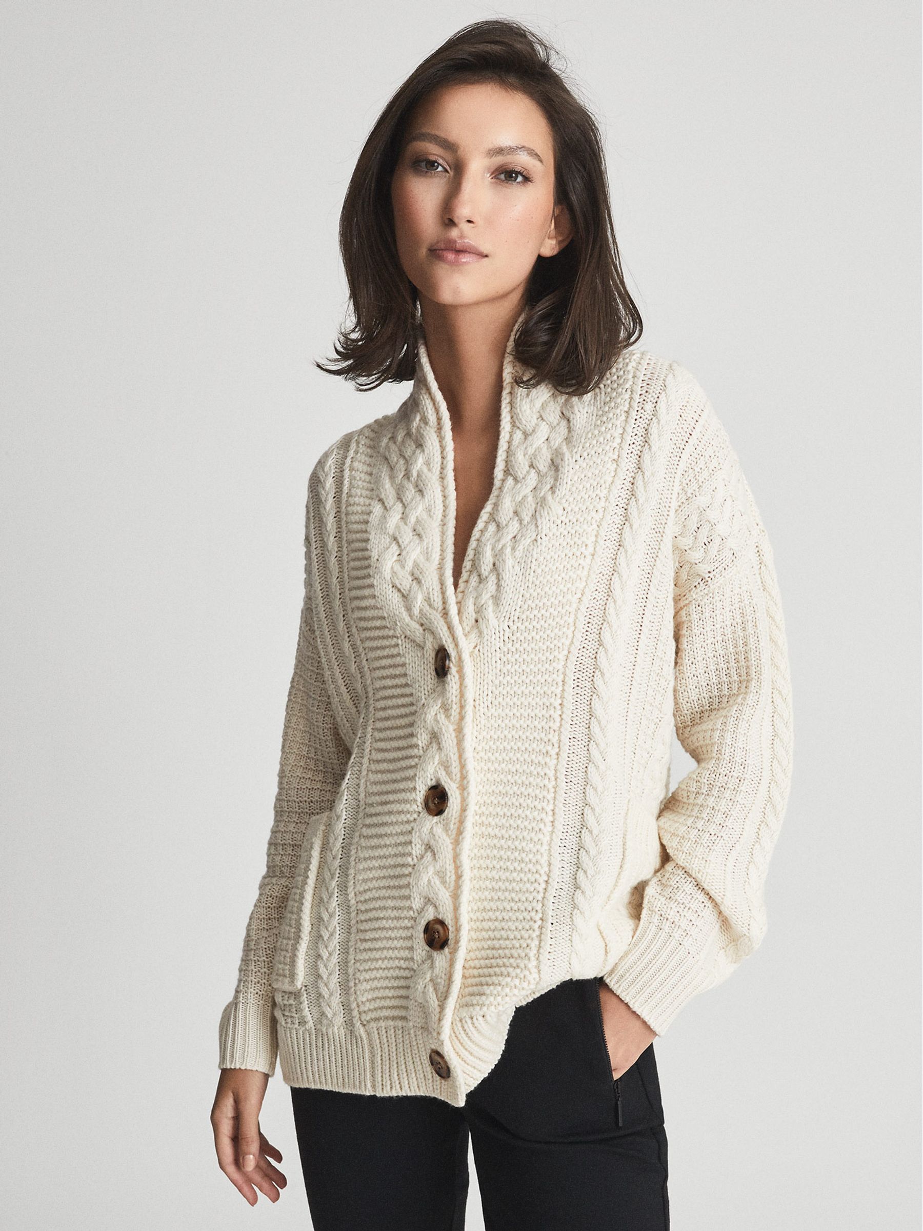 Shawl Collar Cashmere Blend Cardigan in Cream - Image 3 of 6