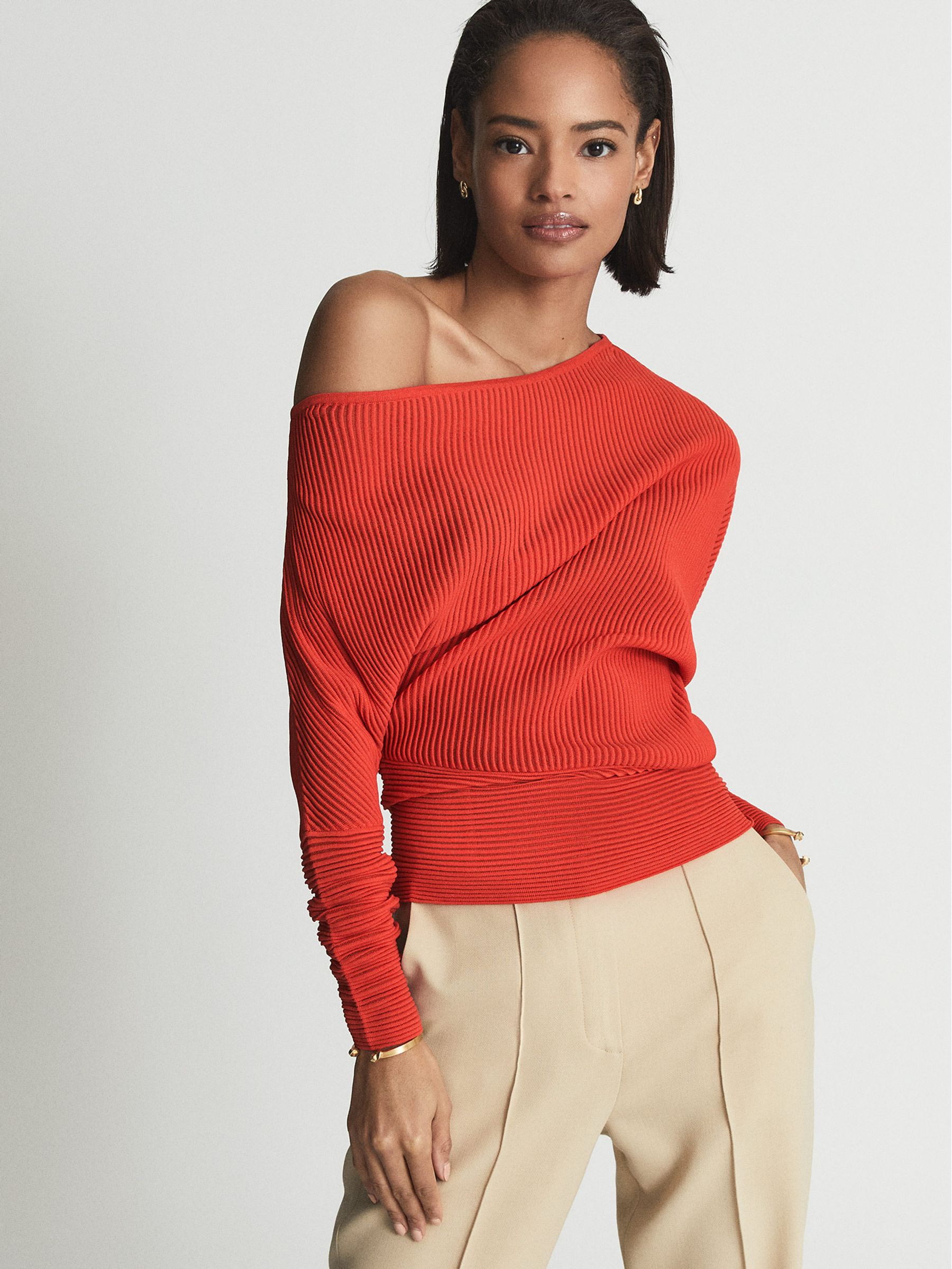 Sheer Stripe Asymmetric Jumper in Orange - Image 1 of 6