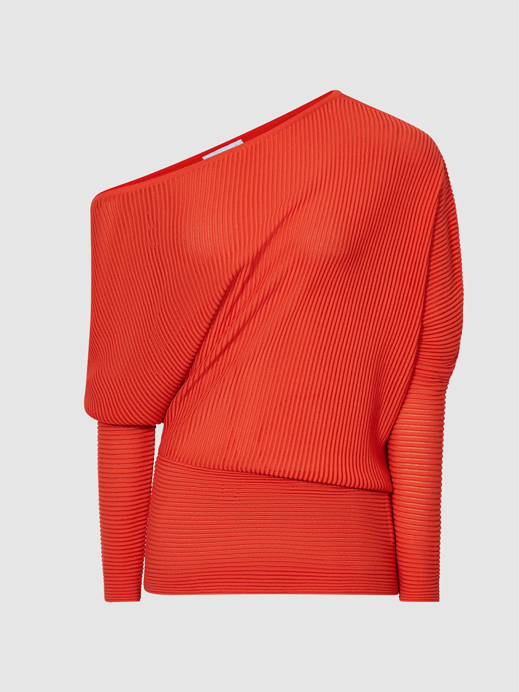 Sheer Stripe Asymmetric Jumper in Orange - Image 2 of 6