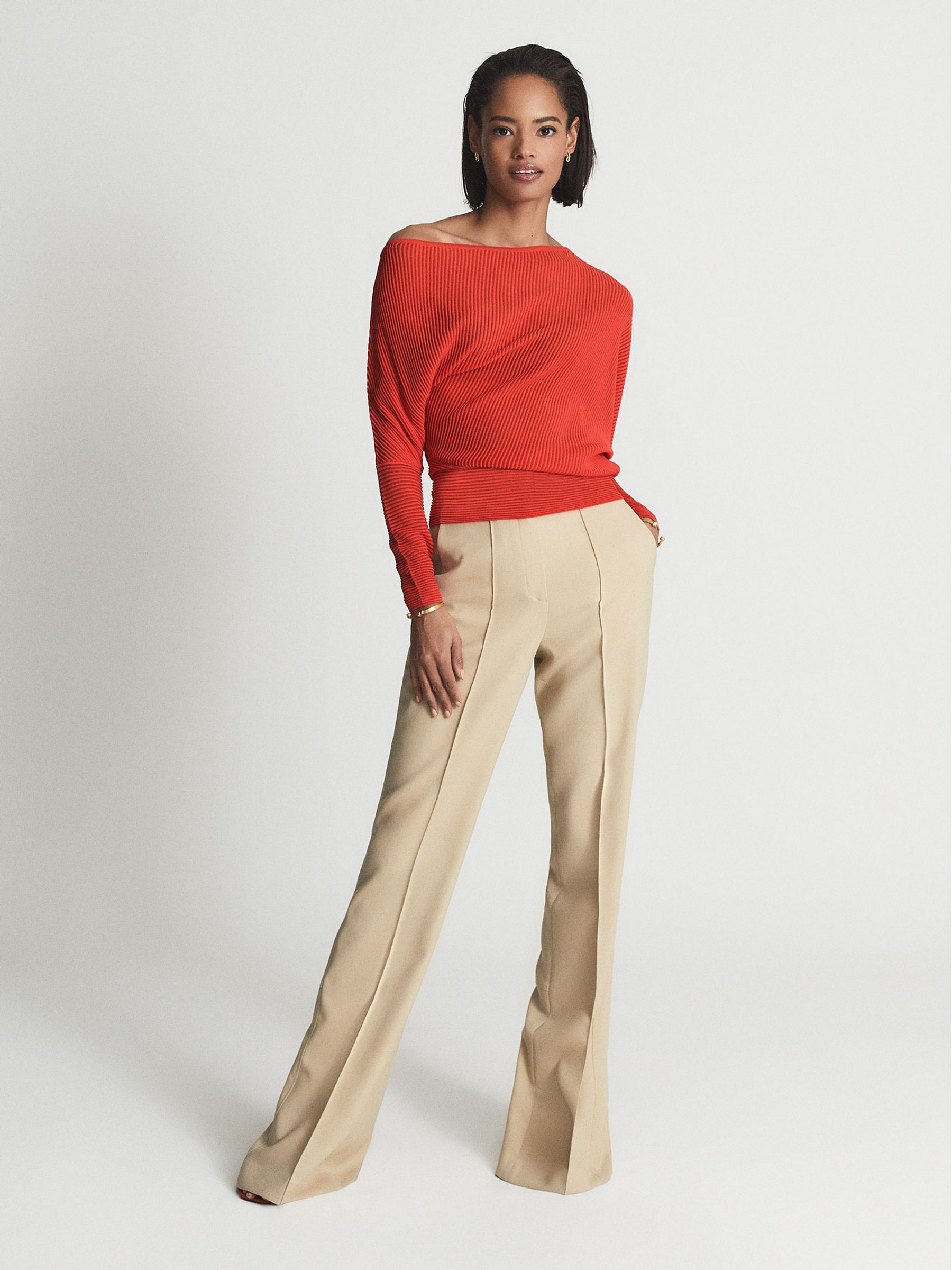 Sheer Stripe Asymmetric Jumper in Orange - Image 3 of 6