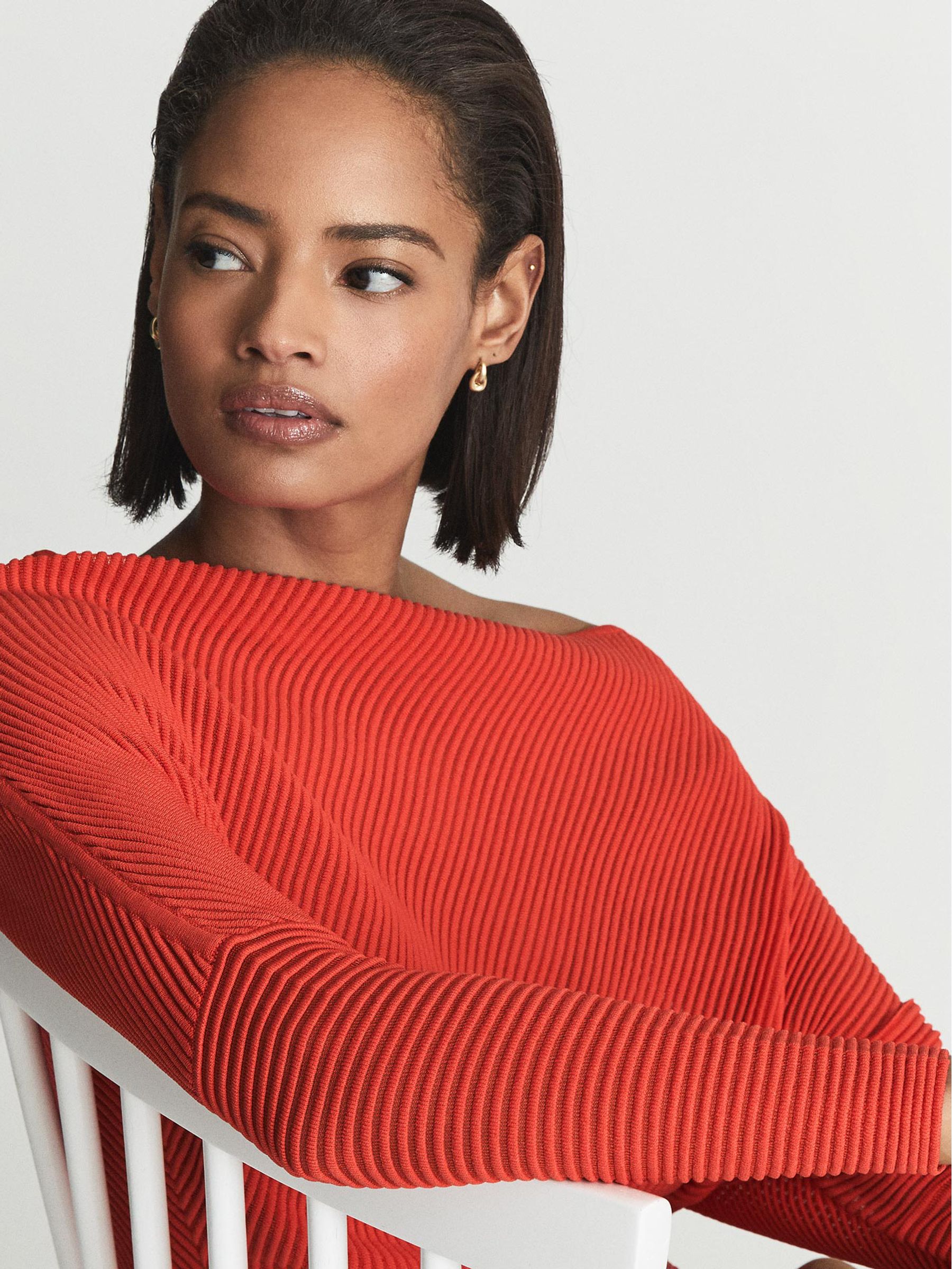 Sheer Stripe Asymmetric Jumper in Orange - Image 4 of 6