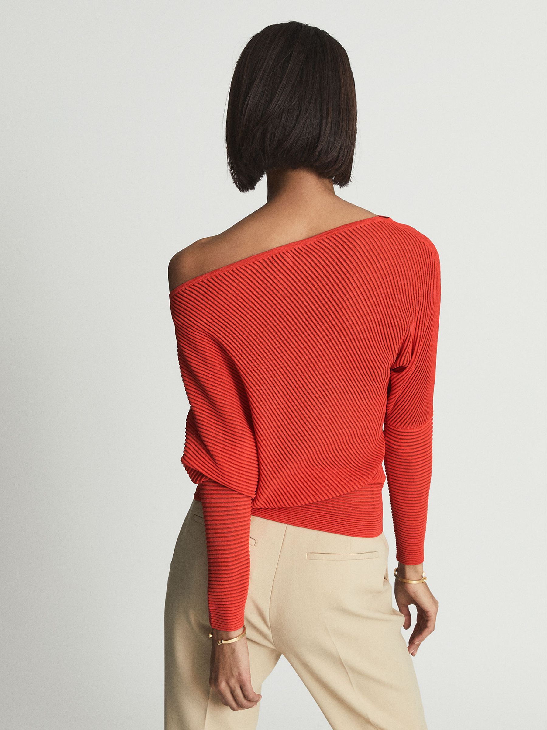 Sheer Stripe Asymmetric Jumper in Orange - Image 5 of 6