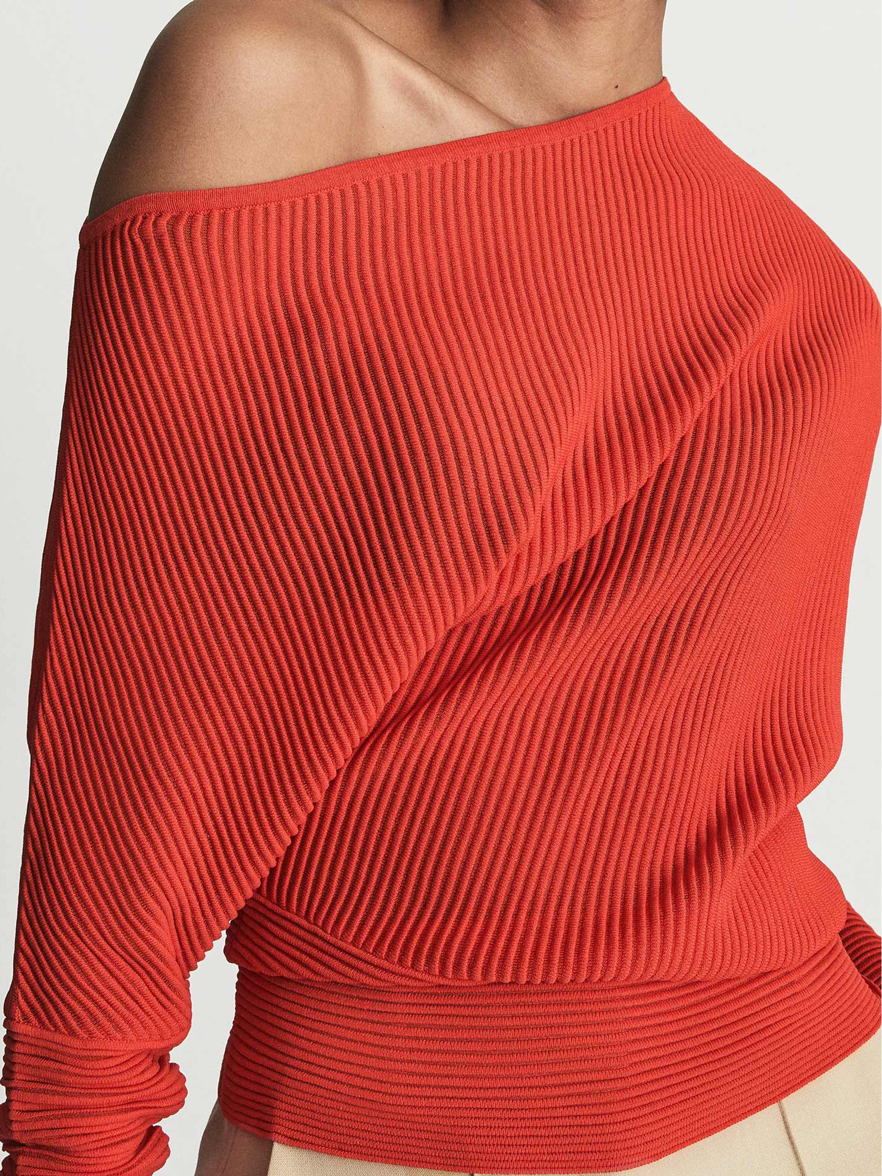 Reiss Sheer Stripe Asymmetric Jumper in Orange - REISS