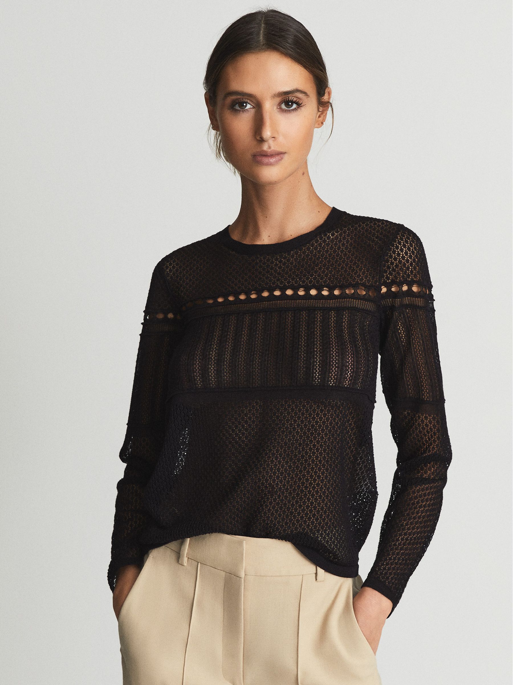 Lace Crew Neck Jumper in Black - Image 4 of 7