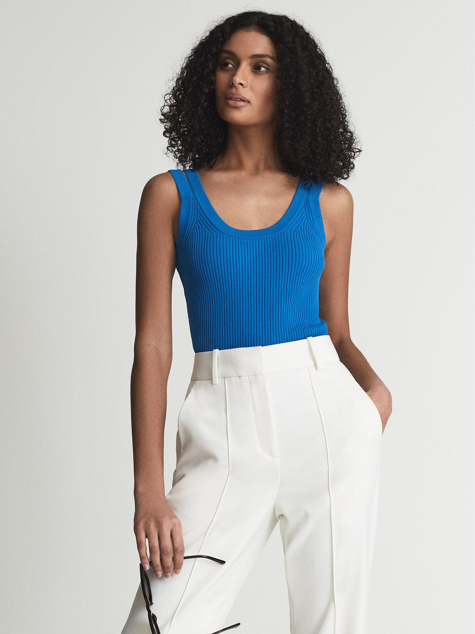 Reiss Double Strap Knitted Vest in Blue - REISS