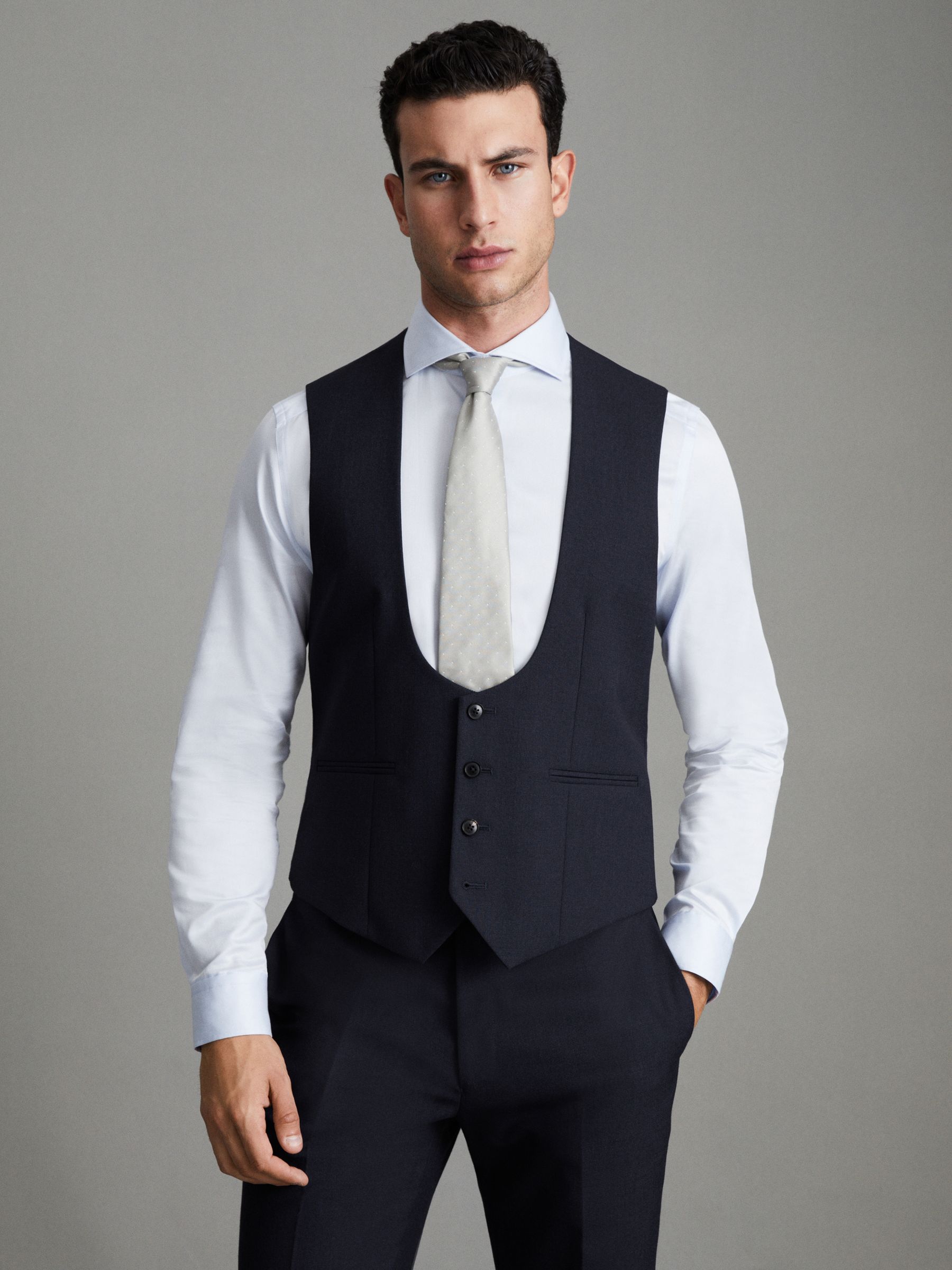 Horse Shoe Slim Fit Wool Waistcoat in Navy - Image 1 of 6
