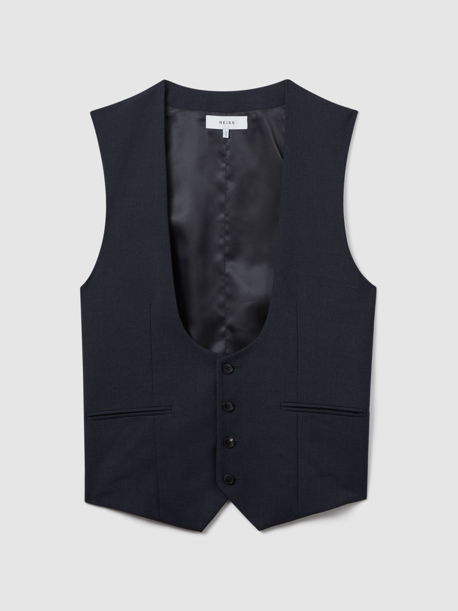 Horse Shoe Slim Fit Wool Waistcoat in Navy - Image 2 of 6