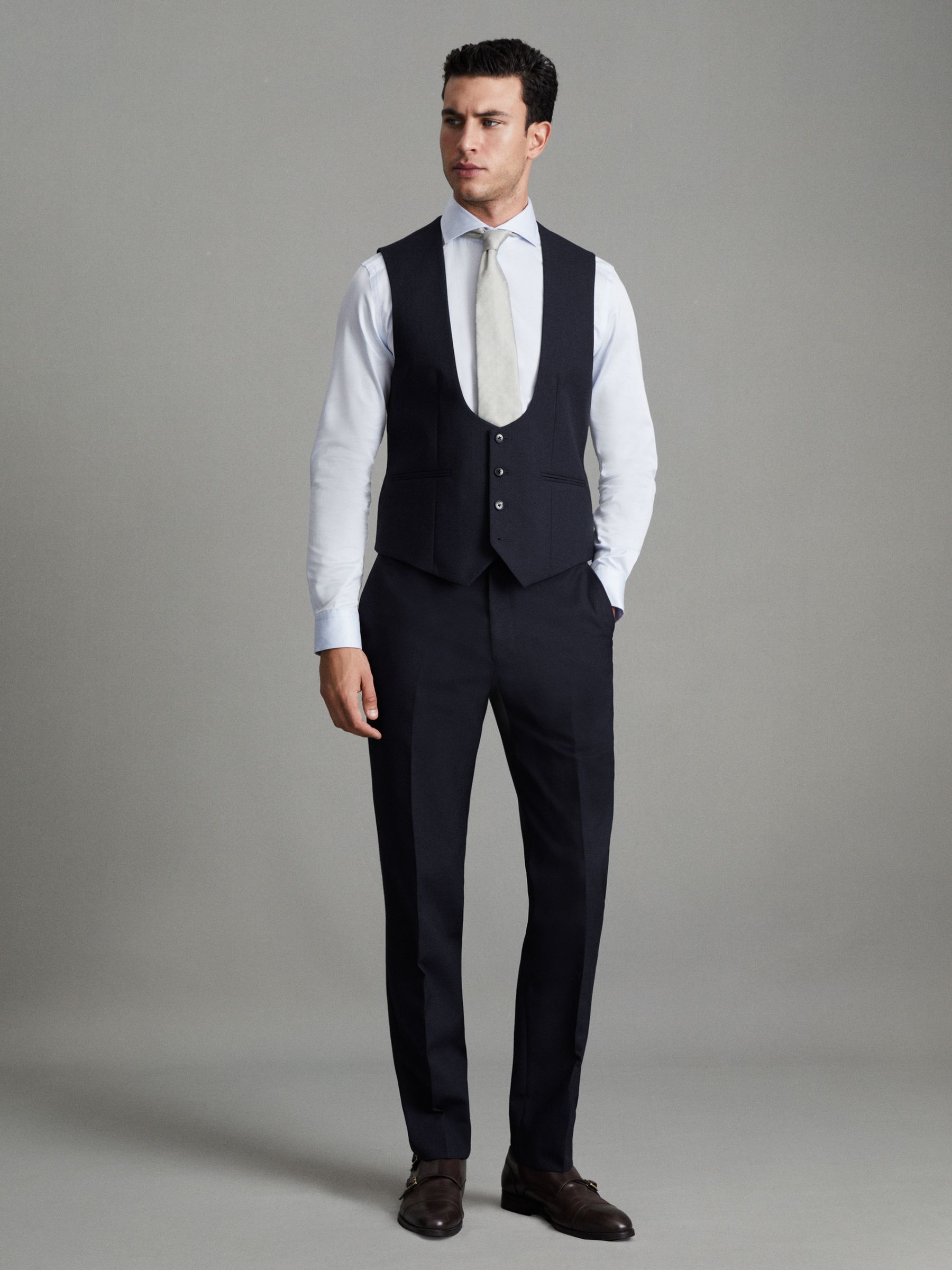Horse Shoe Slim Fit Wool Waistcoat in Navy - Image 3 of 6