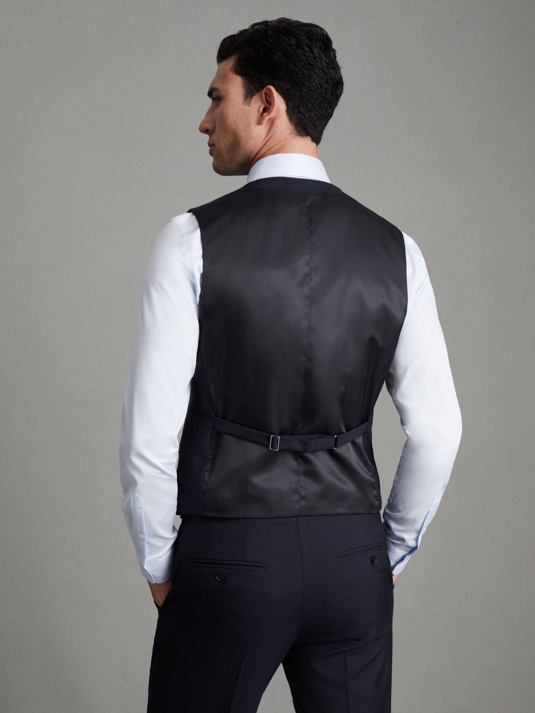 Horse Shoe Slim Fit Wool Waistcoat in Navy - Image 4 of 6
