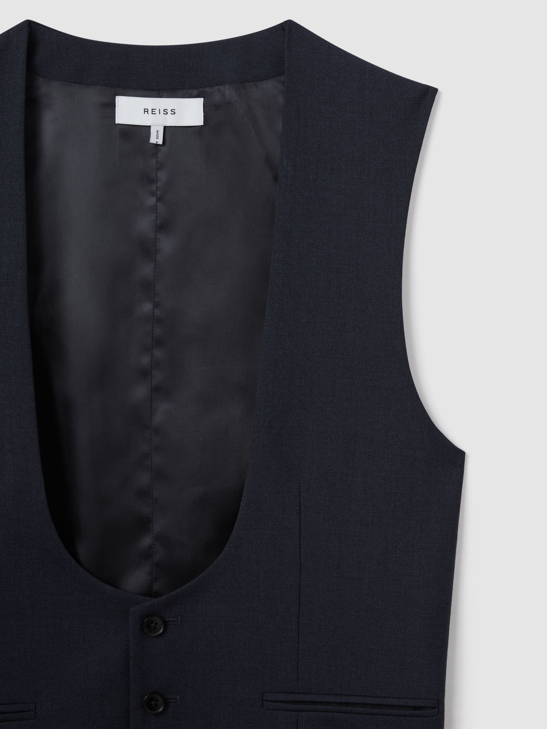 Horse Shoe Slim Fit Wool Waistcoat in Navy - Image 5 of 6