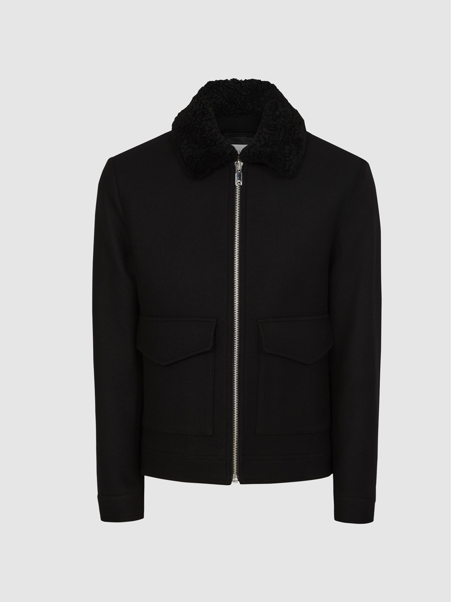 Shearling Collar Jacket in Black - Image 2 of 5