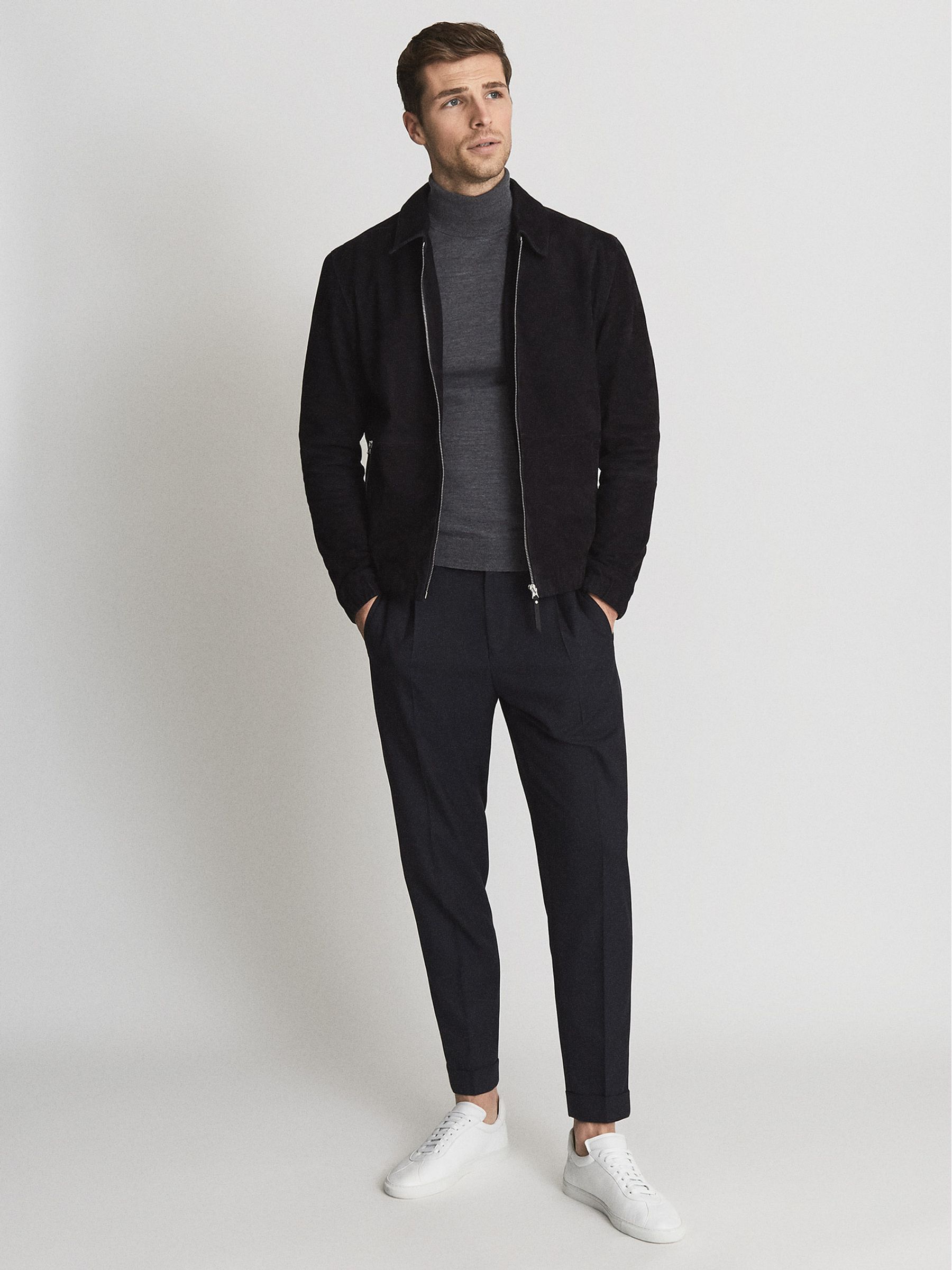 Suede Jacket in Navy - Image 1 of 5