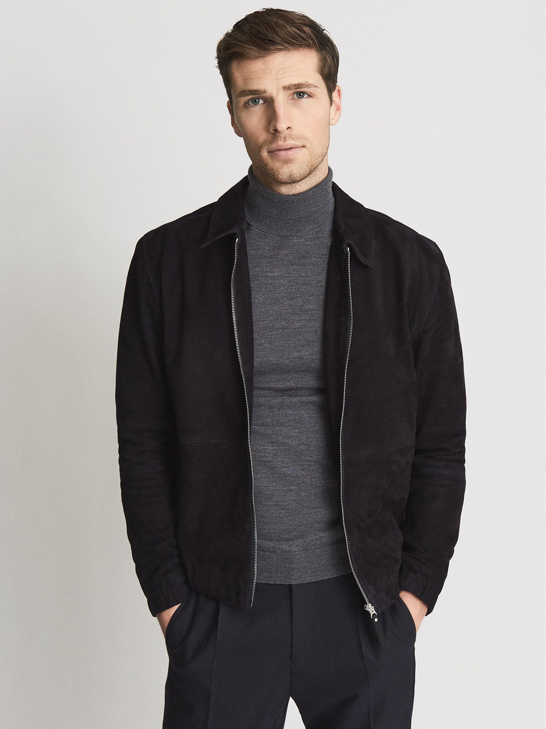 Suede Jacket in Navy - Image 3 of 5