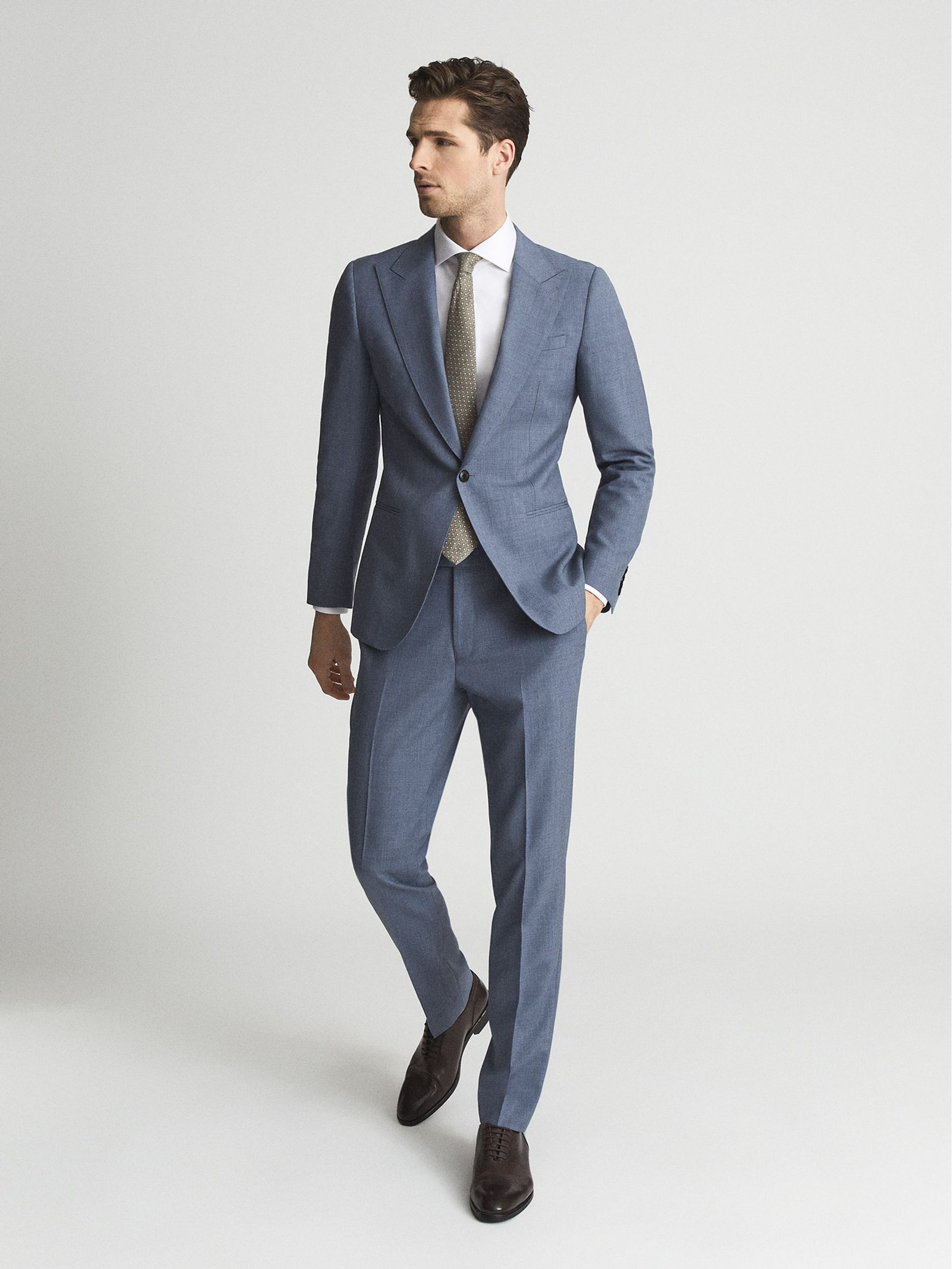 Slim Fit Wool Single Breasted Blazer in Airforce Blue - Image 1 of 5 Slim Fit Wool Single Breasted Blazer in Airforce Blue - Image 1 of 5