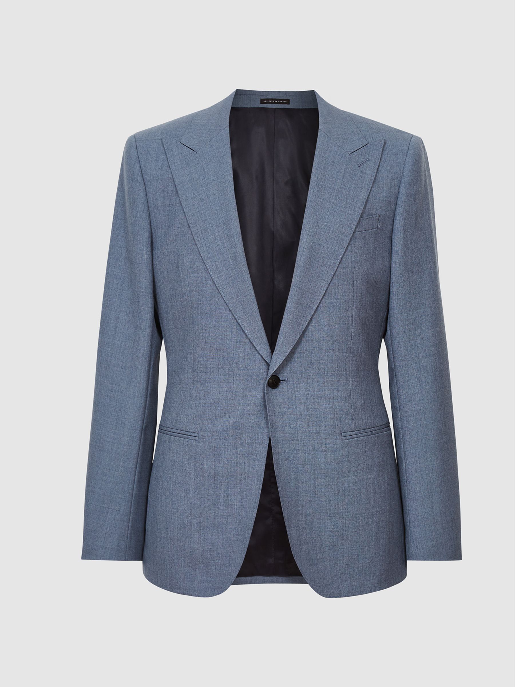 Slim Fit Wool Single Breasted Blazer in Airforce Blue - Image 2 of 5 Slim Fit Wool Single Breasted Blazer in Airforce Blue - Image 2 of 5