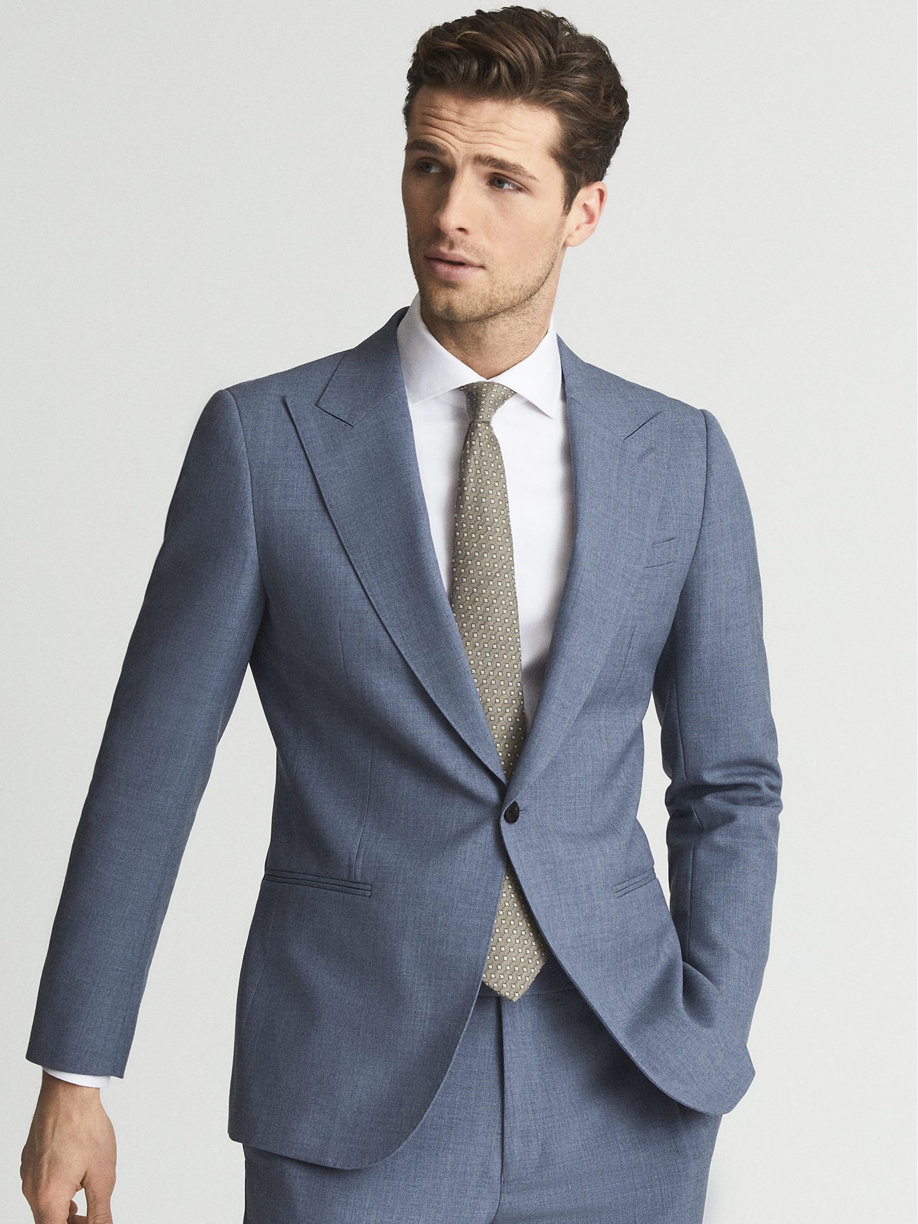Slim Fit Wool Single Breasted Blazer in Airforce Blue - Image 3 of 5